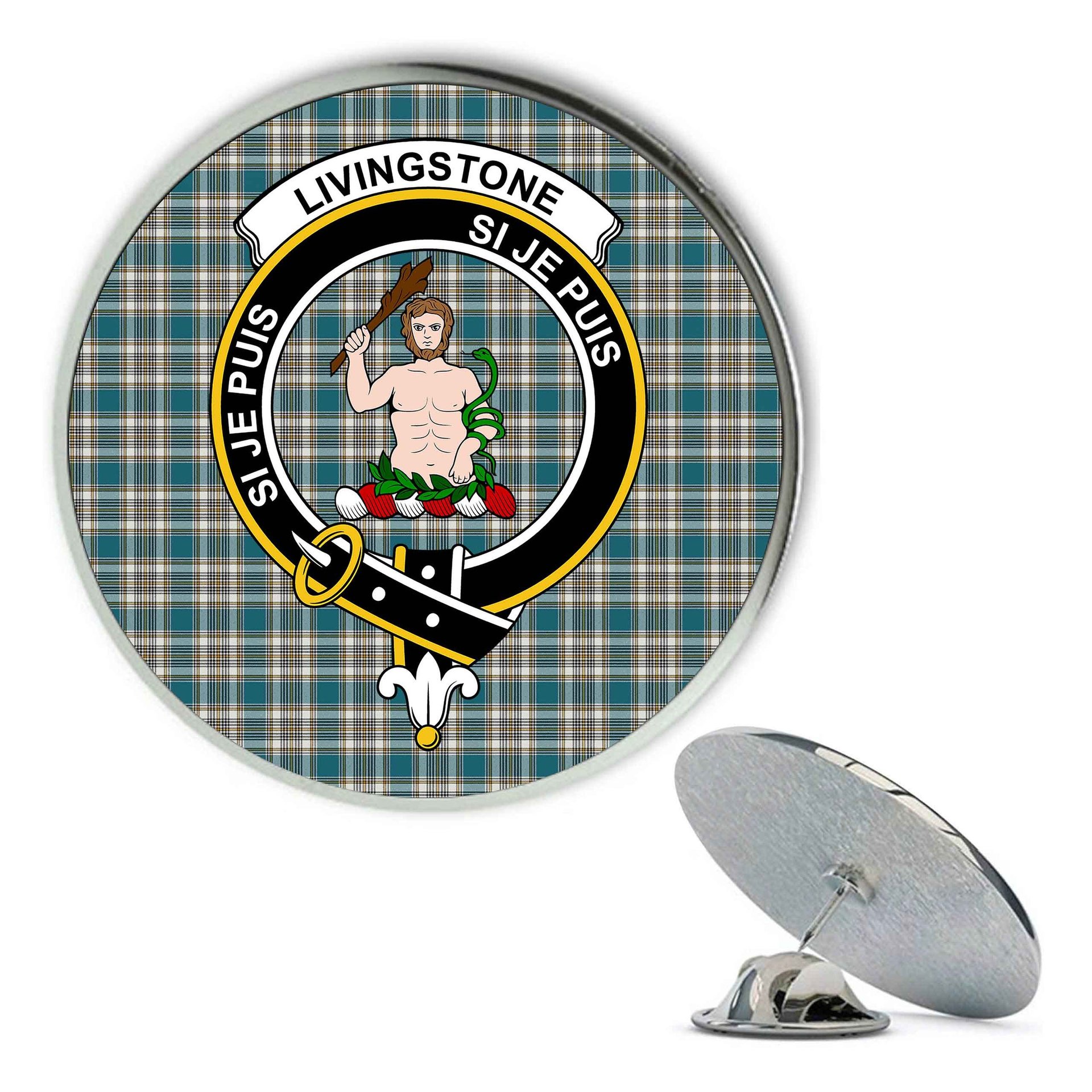 ScotsTee Shop Scottish Livingstone Dress Ancient Metal Tartan Lapel Pin Scottish Clan Crest Badge