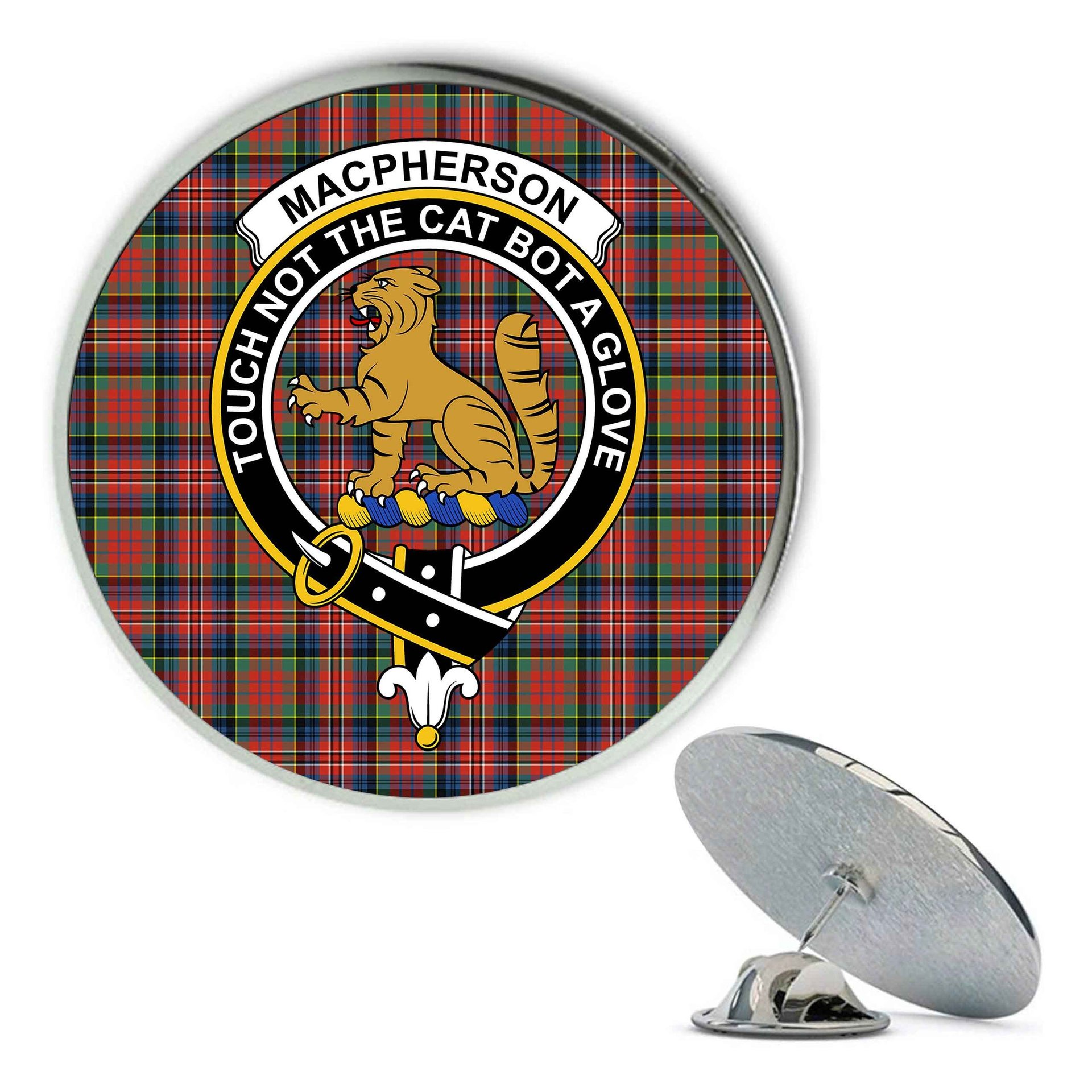 ScotsTee Shop Scottish MacPherson Ancient SC Metal Tartan Lapel Pin Scottish Clan Crest Badge