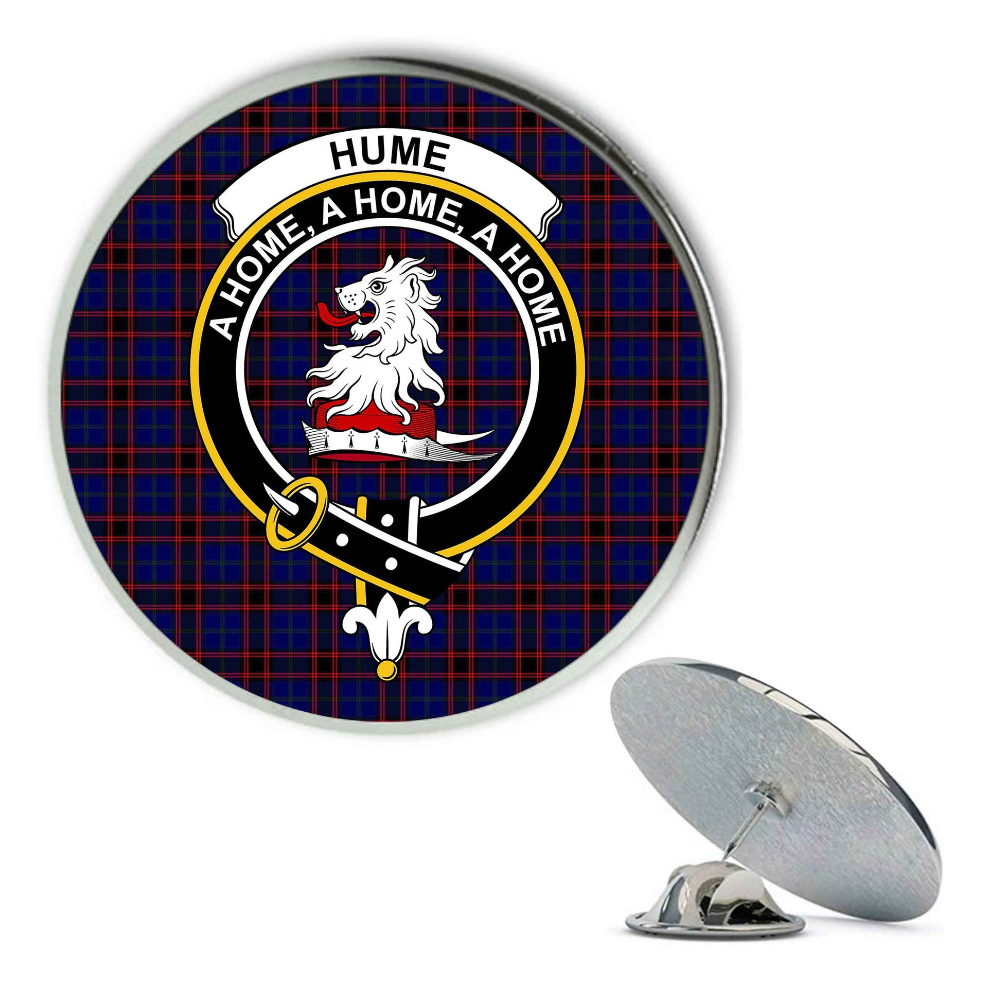 ScotsTee Shop Scottish Hume Modern Metal Tartan Lapel Pin Scottish Clan Crest Badge