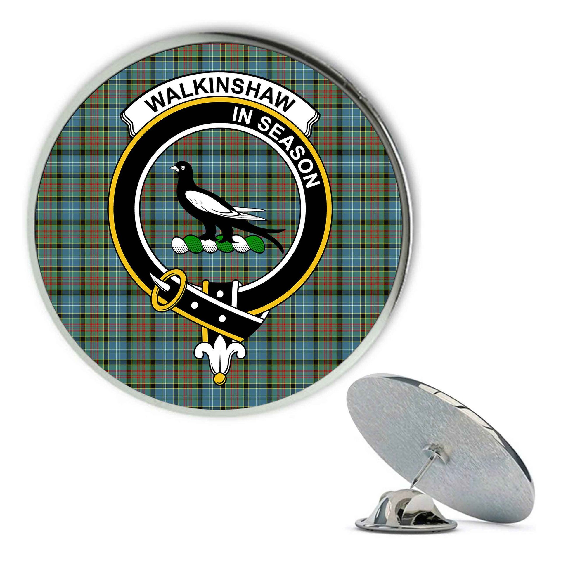ScotsTee Shop Scottish Walkinshaw Metal Tartan Lapel Pin Scottish Clan Crest Badge