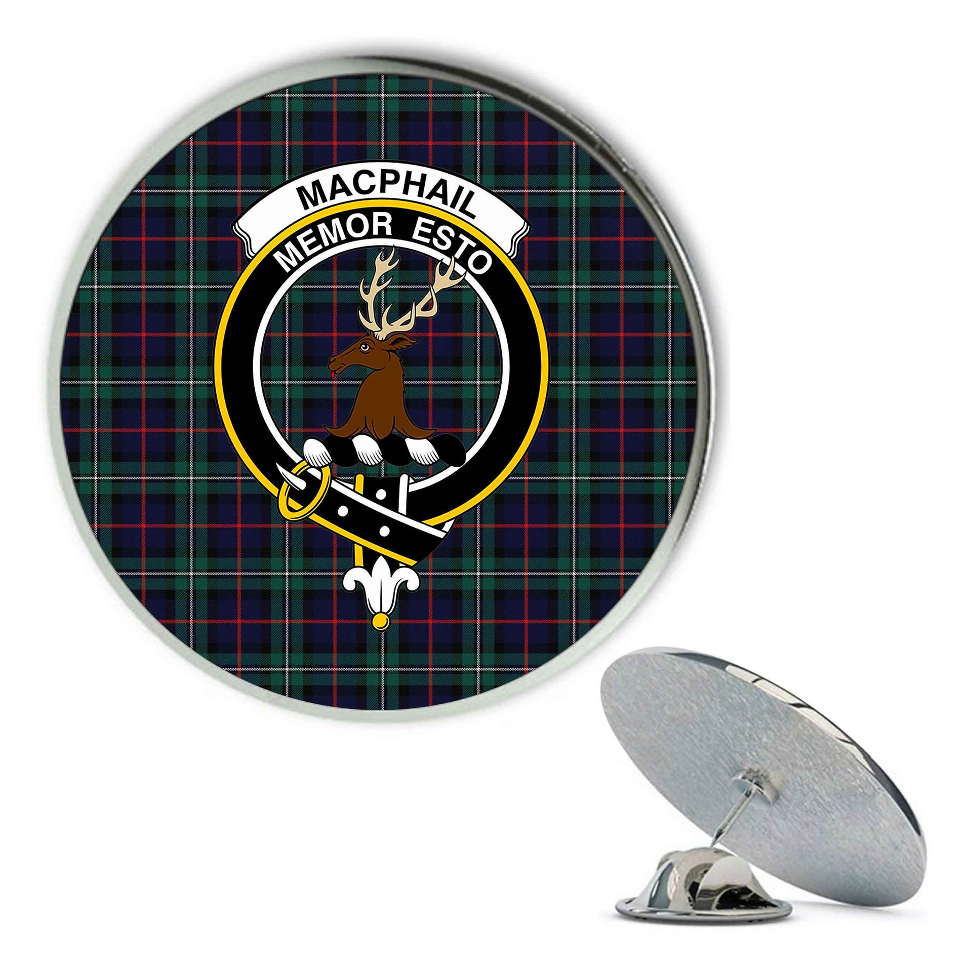 ScotsTee Shop Scottish MacPhail Hunting Modern Metal Tartan Lapel Pin Scottish Clan Crest Badge