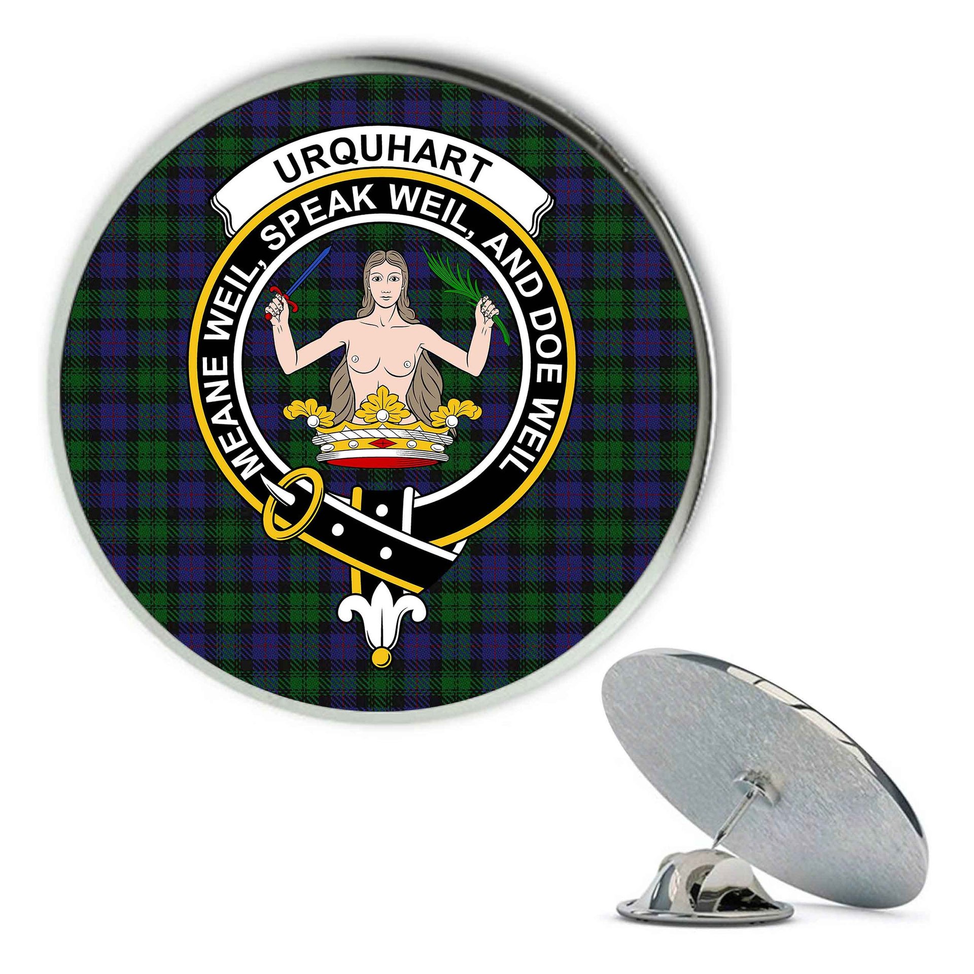 ScotsTee Shop Scottish Urquhart Logan Metal Tartan Lapel Pin Scottish Clan Crest Badge