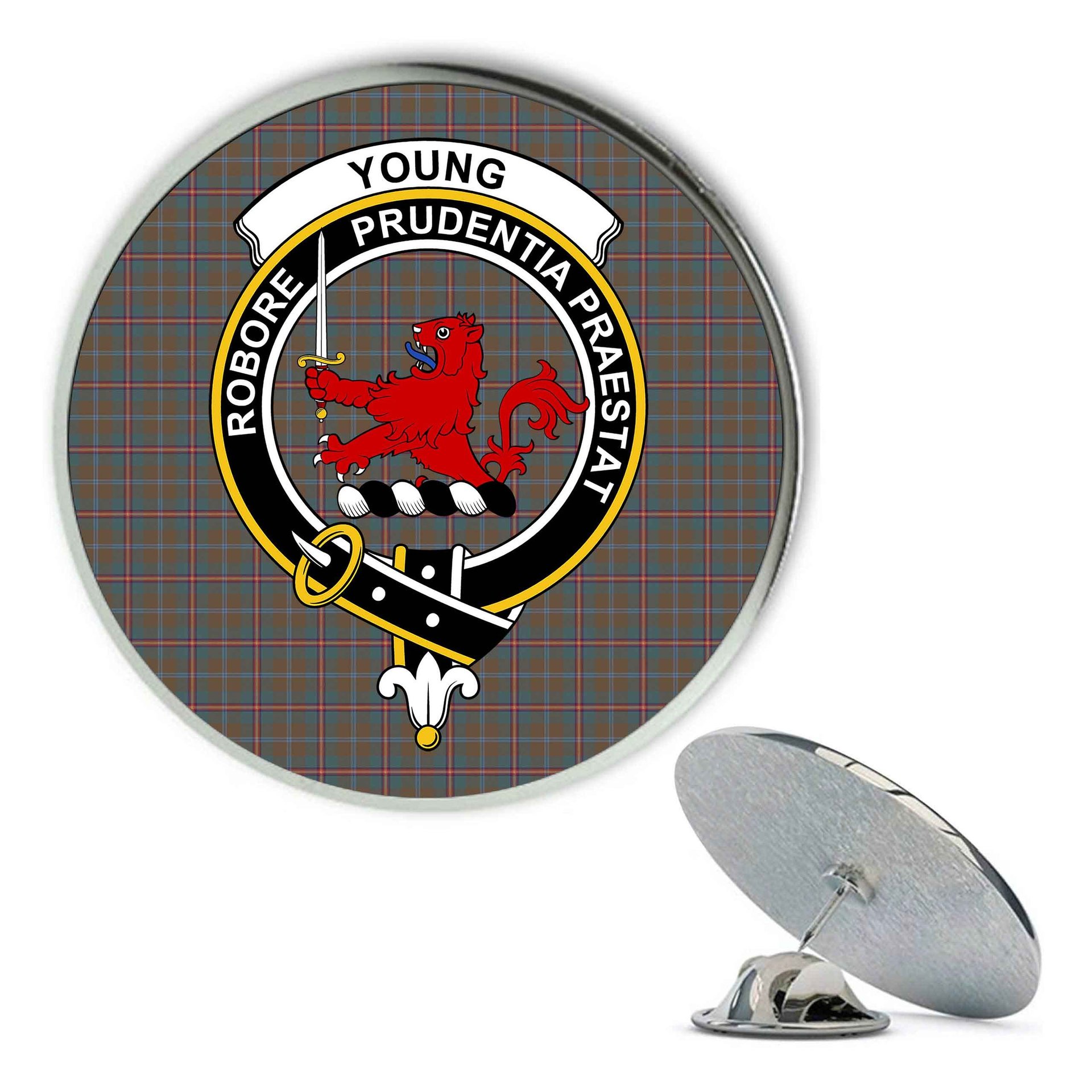 ScotsTee Shop Scottish Young Weathered Clan Metal Tartan Lapel Pin Scottish Clan Crest Badge