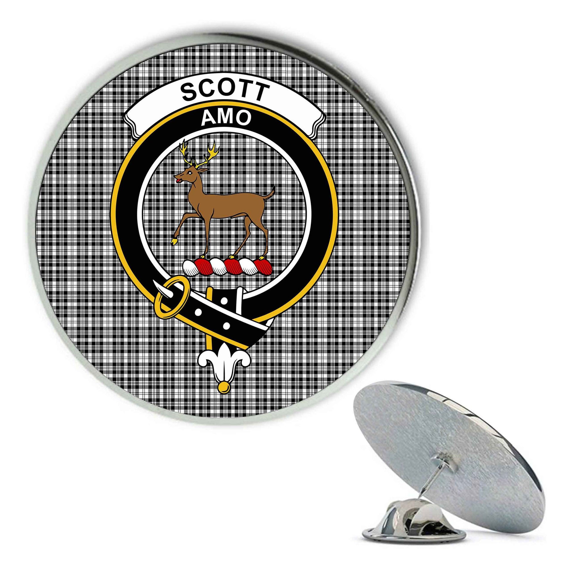 ScotsTee Shop Scottish Scott Black and White Modern Metal Tartan Lapel Pin Scottish Clan Crest Badge