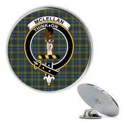 ScotsTee Shop Scottish McLellan Ancient Metal Tartan Lapel Pin Scottish Clan Crest Badge
