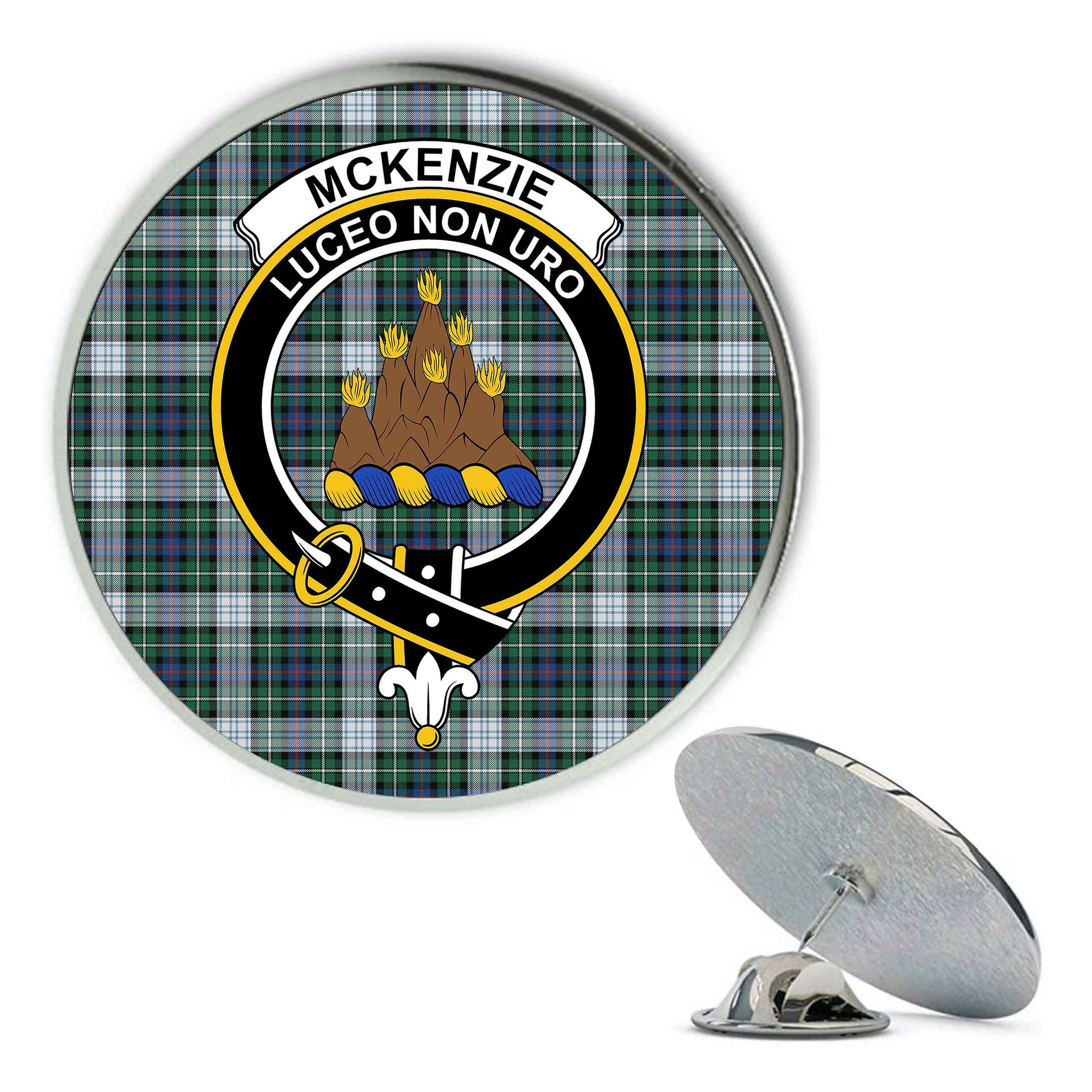 ScotsTee Shop Scottish McKenzie Dress Ancient Metal Tartan Lapel Pin Scottish Clan Crest Badge