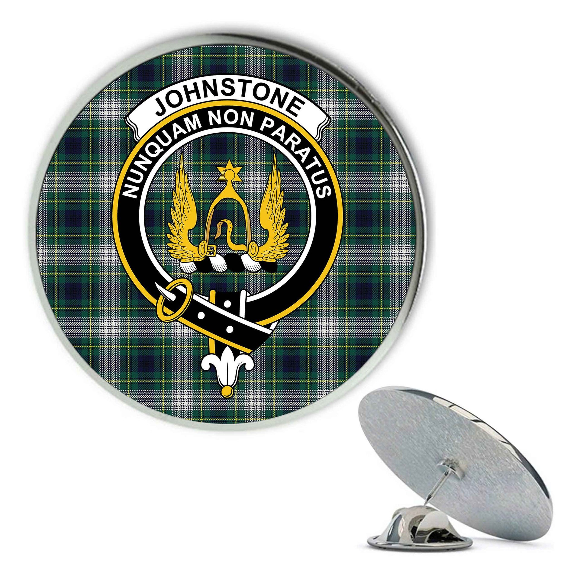 ScotsTee Shop Scottish Johnstone Dress Modern Metal Tartan Lapel Pin Scottish Clan Crest Badge