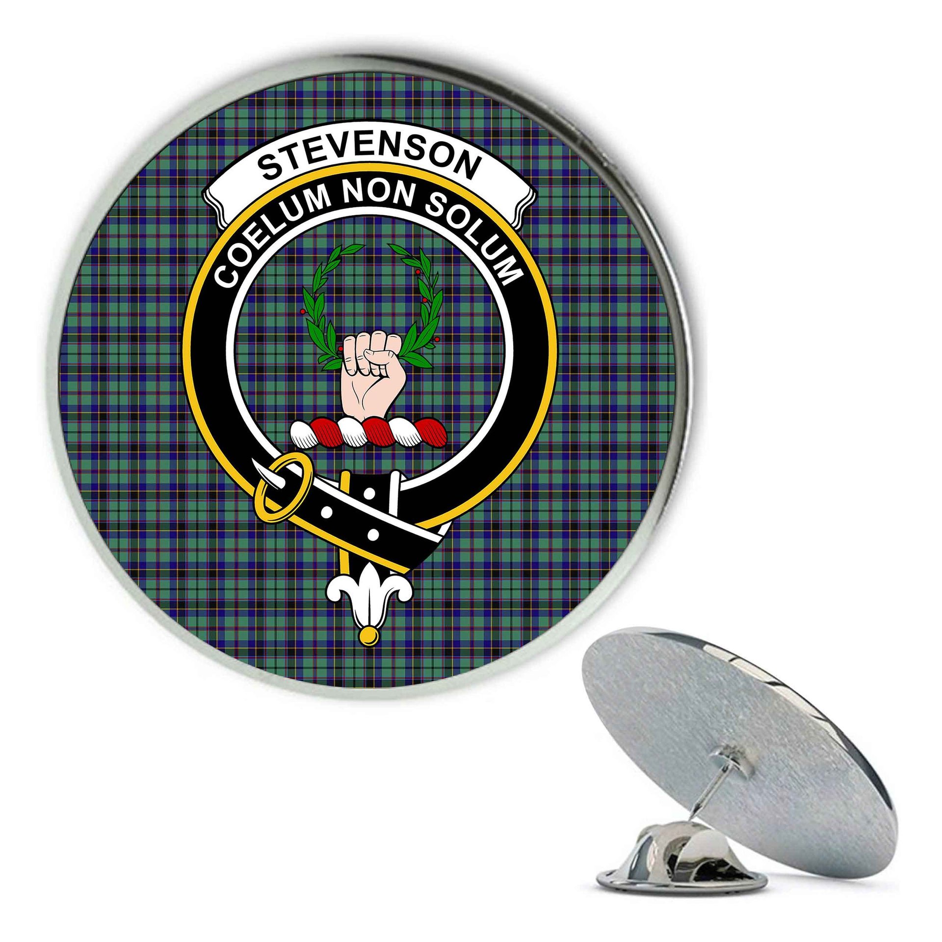 ScotsTee Shop Scottish Stevenson SC Metal Tartan Lapel Pin Scottish Clan Crest Badge