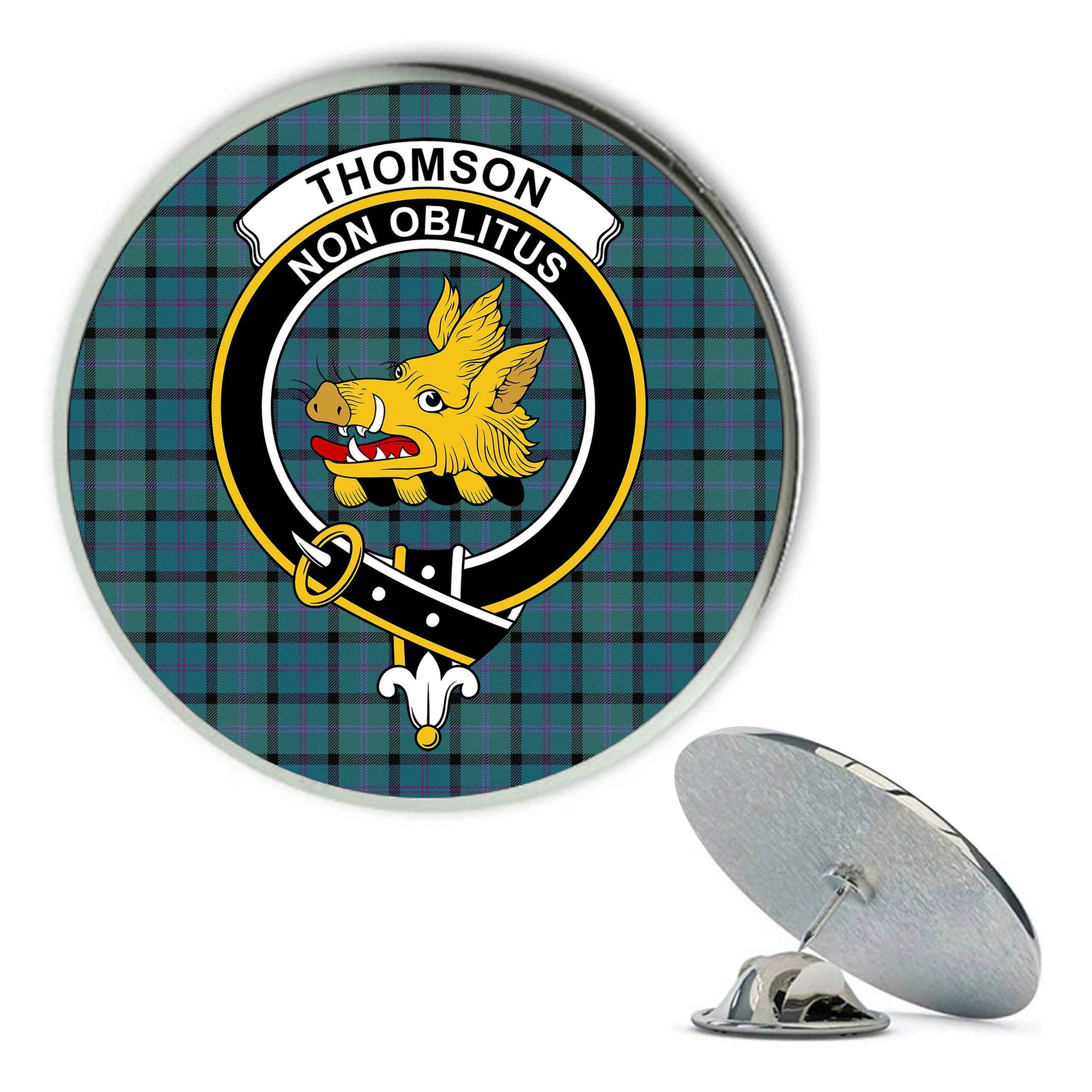 ScotsTee Shop Scottish Thomson Ancient Metal Tartan Lapel Pin Scottish Clan Crest Badge