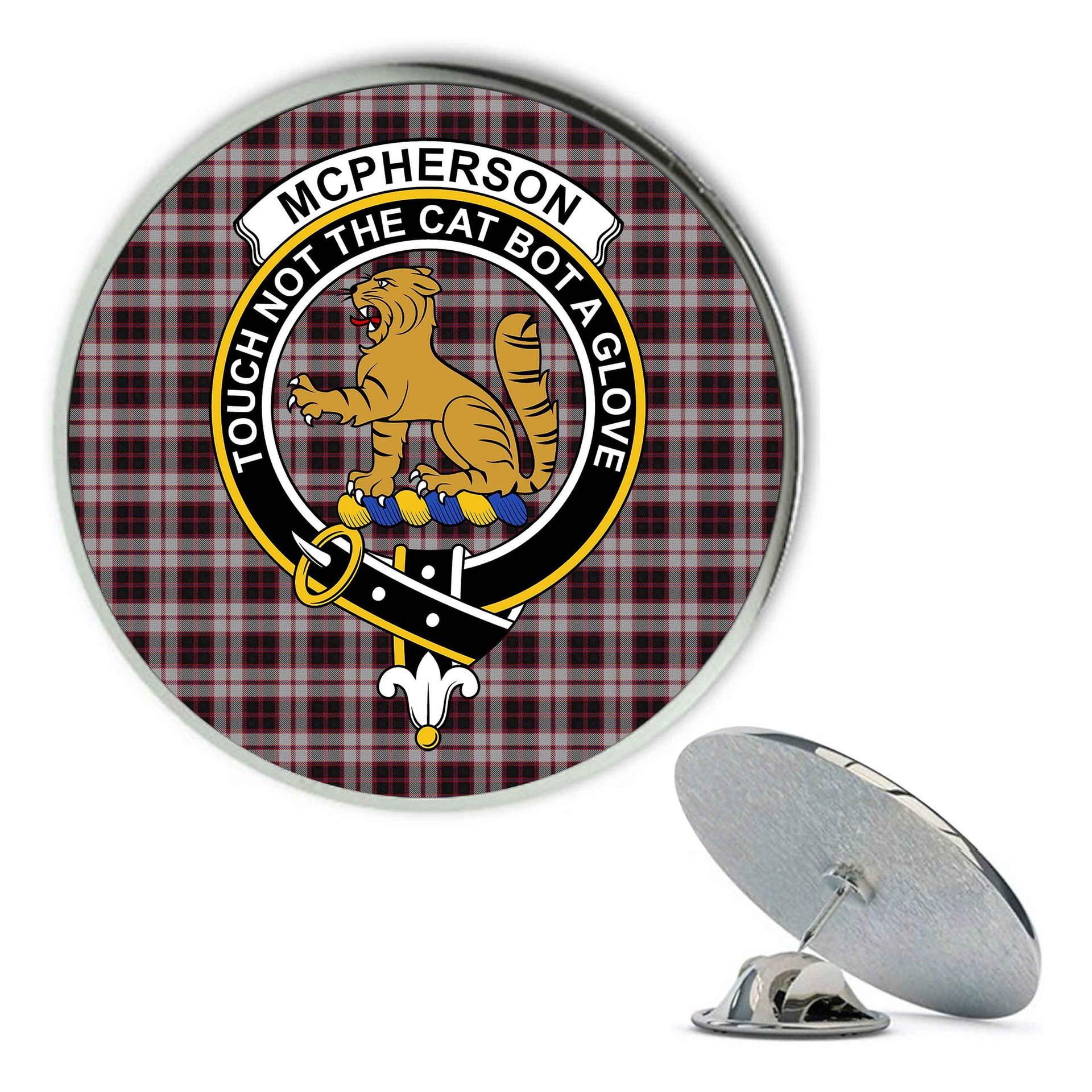 ScotsTee Shop Scottish McPherson Metal Tartan Lapel Pin Scottish Clan Crest Badge