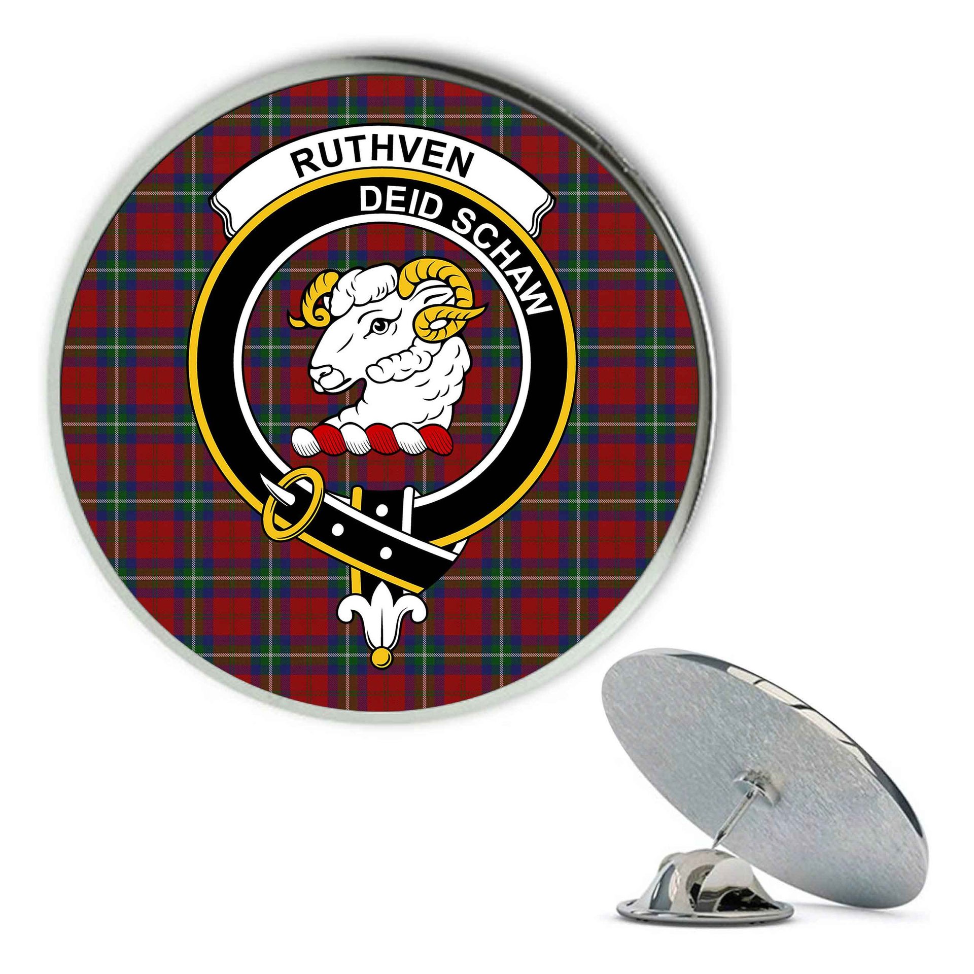 ScotsTee Shop Scottish Ruthven VS Metal Tartan Lapel Pin Scottish Clan Crest Badge