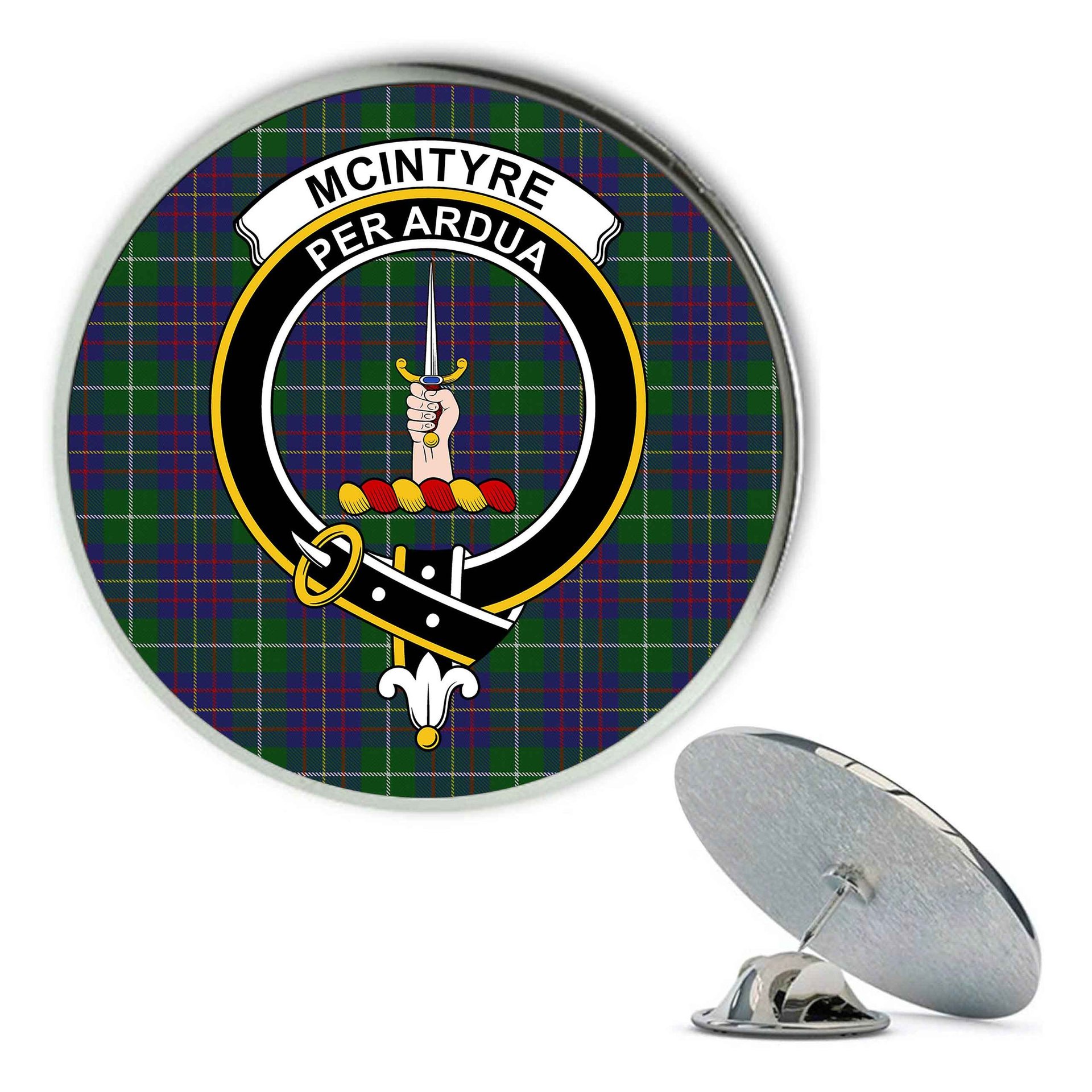 ScotsTee Shop Scottish McIntyre Inglis Metal Tartan Lapel Pin Scottish Clan Crest Badge