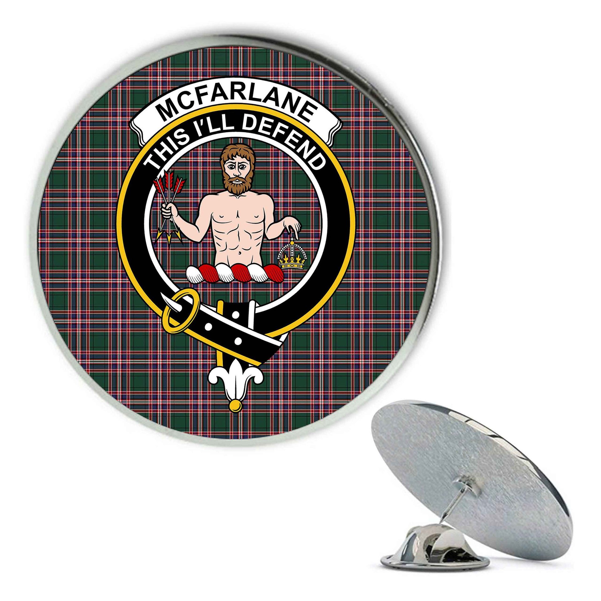 ScotsTee Shop Scottish McFarlane Hunting Modern Metal Tartan Lapel Pin Scottish Clan Crest Badge