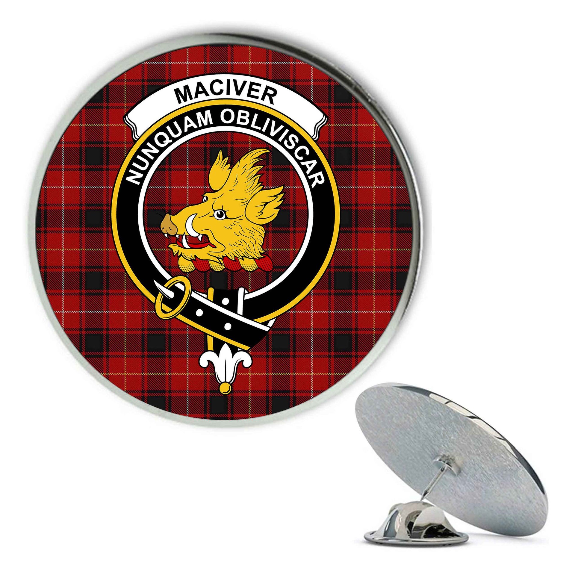 ScotsTee Shop Scottish MacIver Modern Metal Tartan Lapel Pin Scottish Clan Crest Badge
