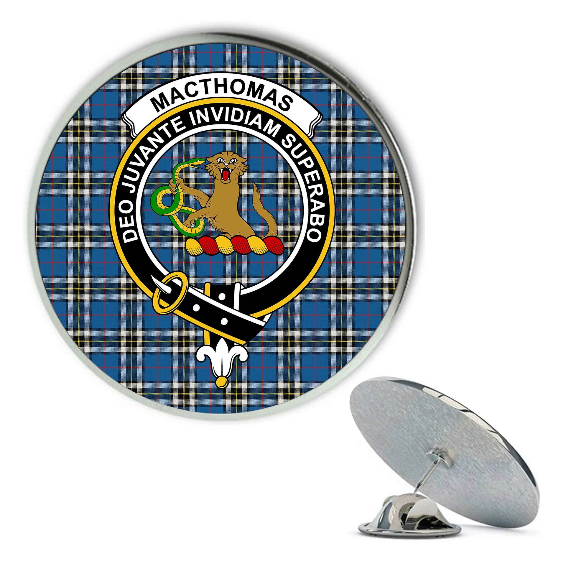 ScotsTee Shop Scottish MacThomas Blue Modern Metal Tartan Lapel Pin Scottish Clan Crest Badge