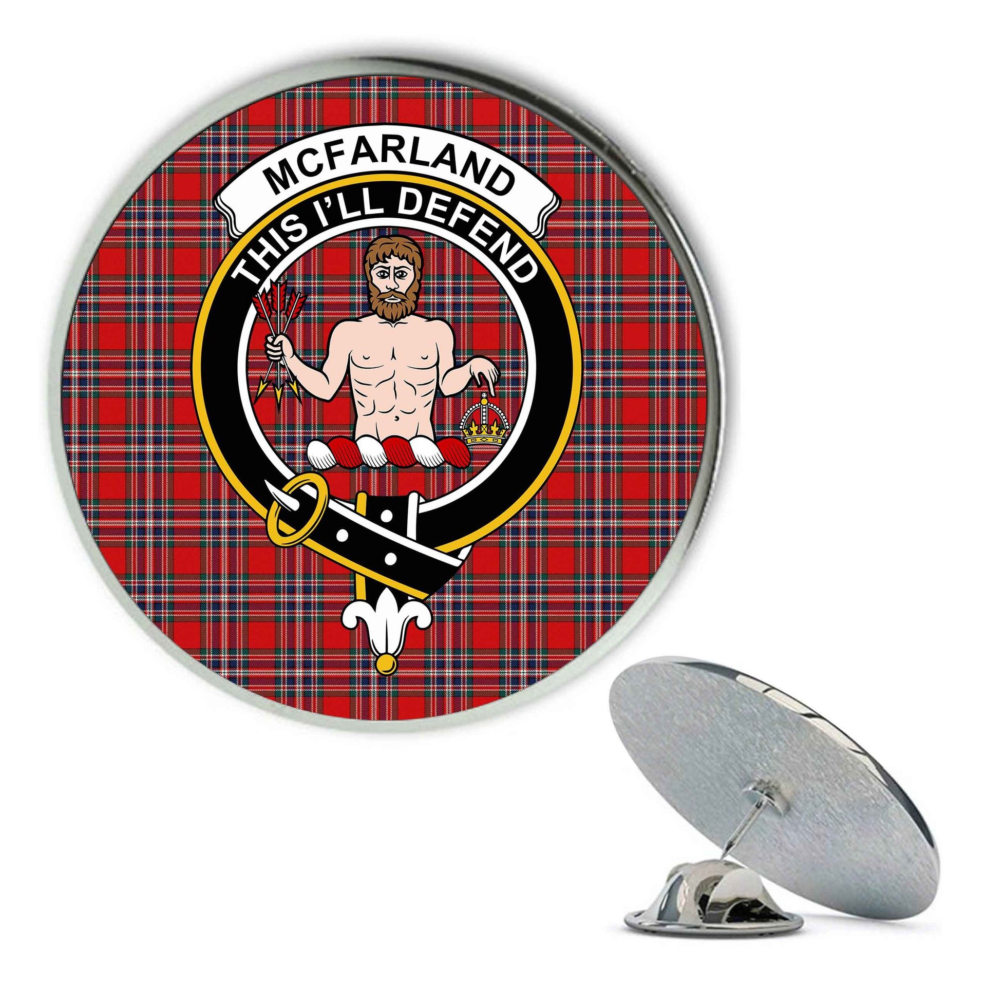 ScotsTee Shop Scottish McFarland Red Modern Metal Tartan Lapel Pin Scottish Clan Crest Badge