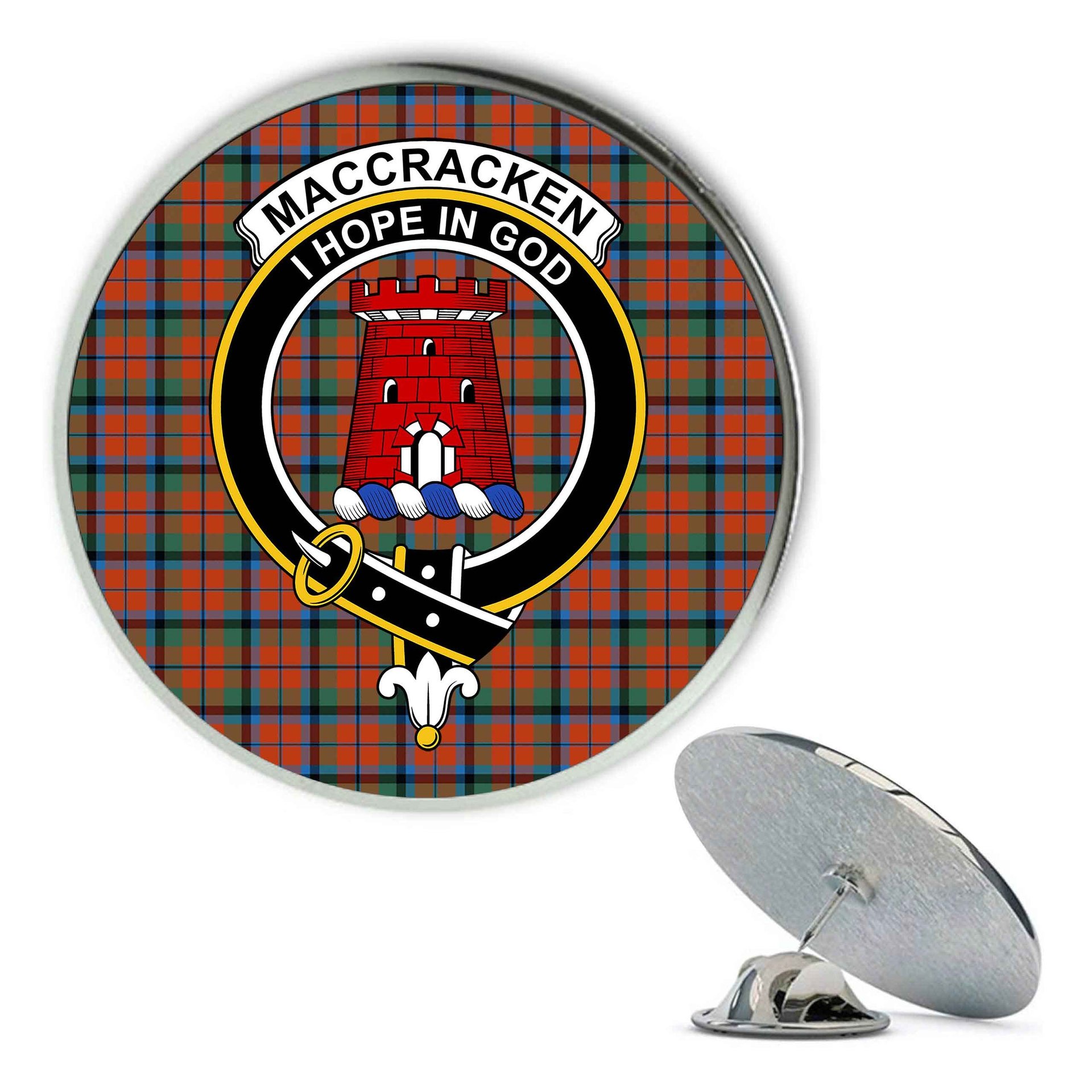 ScotsTee Shop Scottish MacCracken Ancient Metal Tartan Lapel Pin Scottish Clan Crest Badge