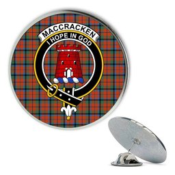 ScotsTee Shop Scottish MacCracken Ancient Metal Tartan Lapel Pin Scottish Clan Crest Badge