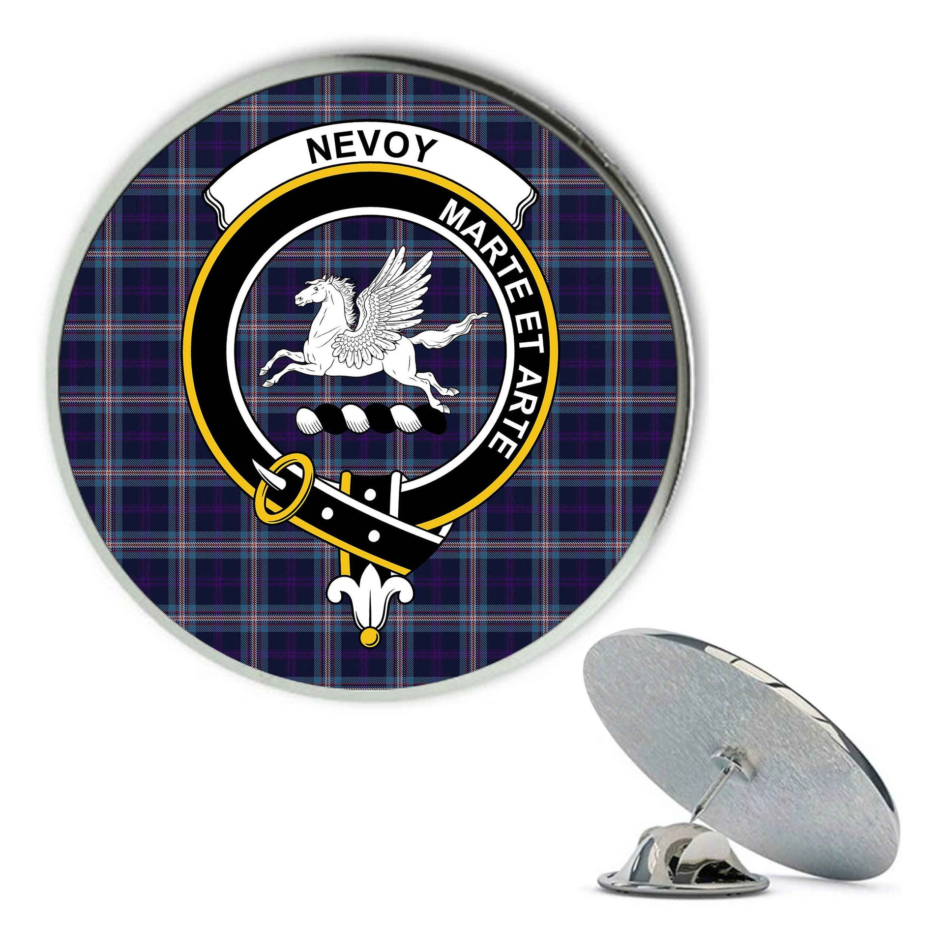 ScotsTee Shop Scottish Nevoy Metal Tartan Lapel Pin Scottish Clan Crest Badge