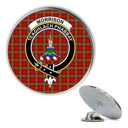 ScotsTee Shop Scottish Morrison Red Modern Metal Tartan Lapel Pin Scottish Clan Crest Badge