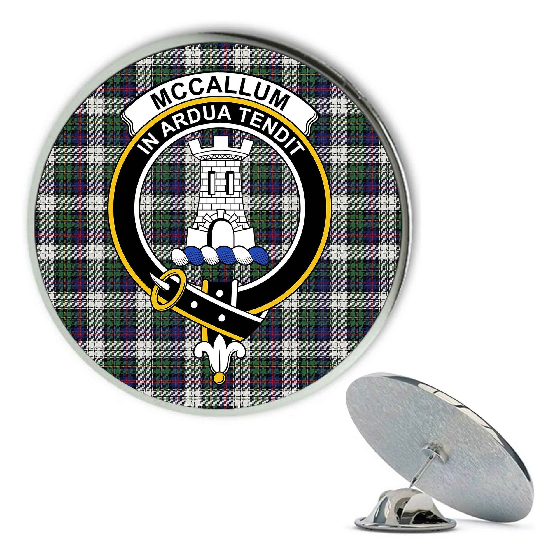ScotsTee Shop Scottish McCallum Dress Modern Metal Tartan Lapel Pin Scottish Clan Crest Badge