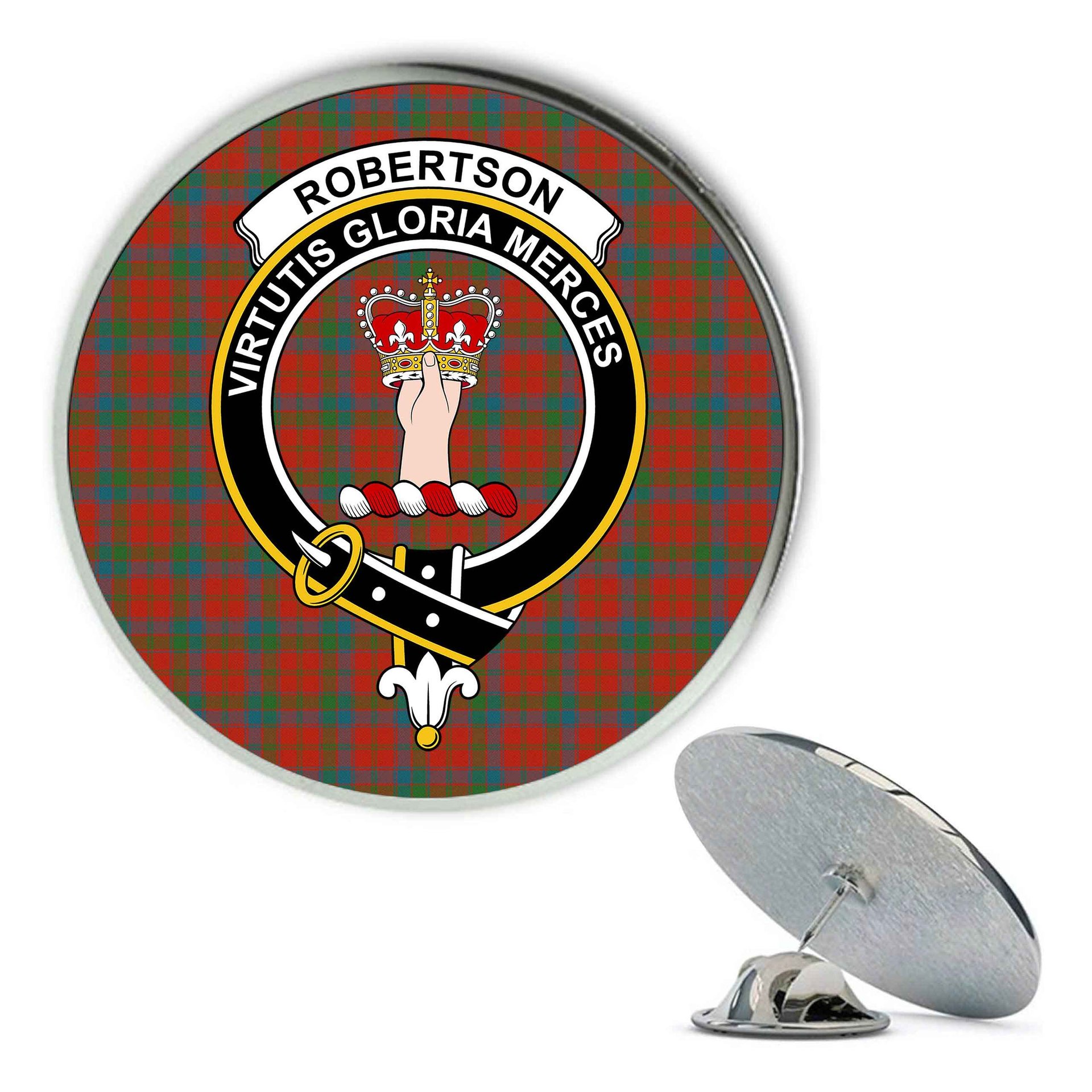 ScotsTee Shop Scottish Robertson Ancient Metal Tartan Lapel Pin Scottish Clan Crest Badge