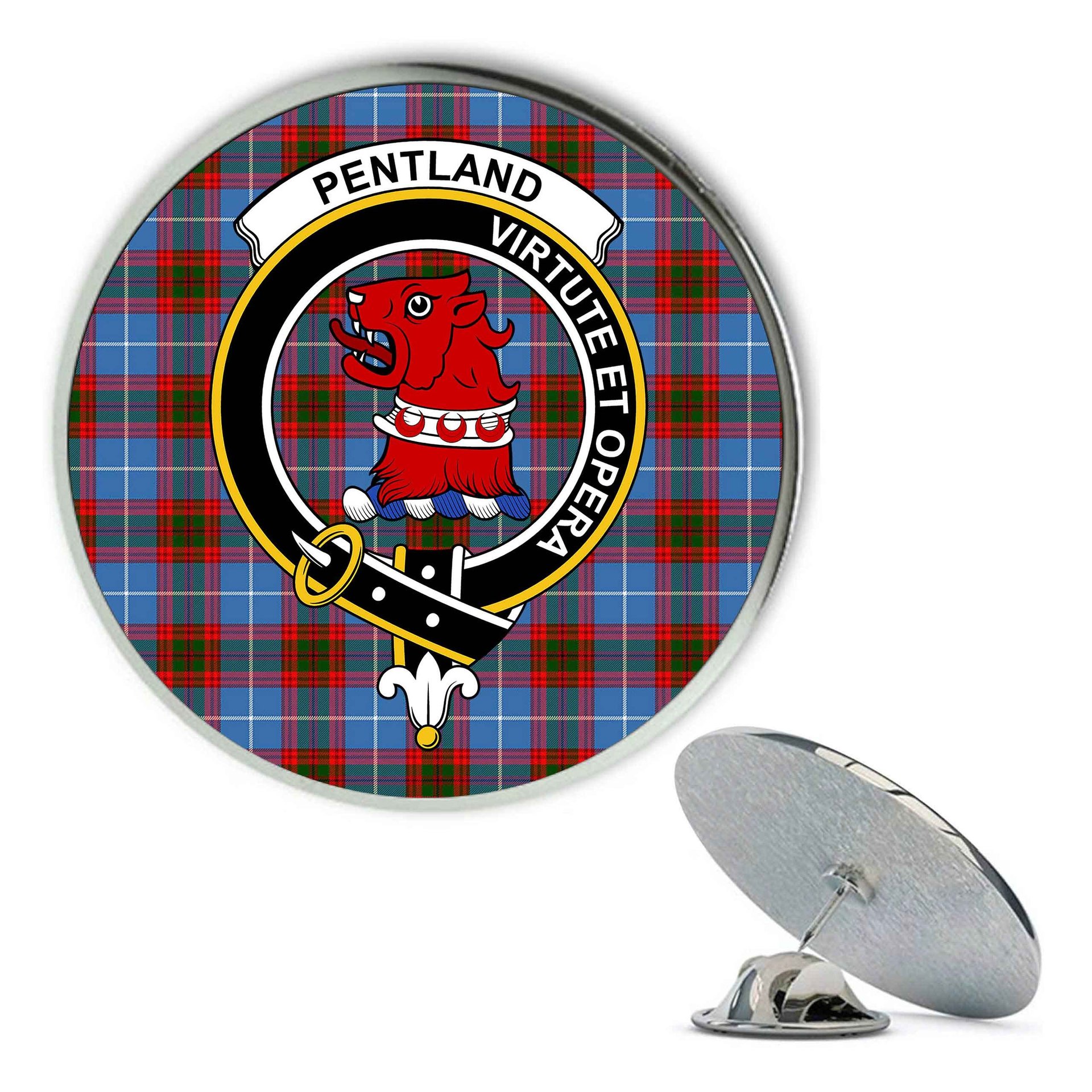 ScotsTee Shop Scottish Pentland Metal Tartan Lapel Pin Scottish Clan Crest Badge