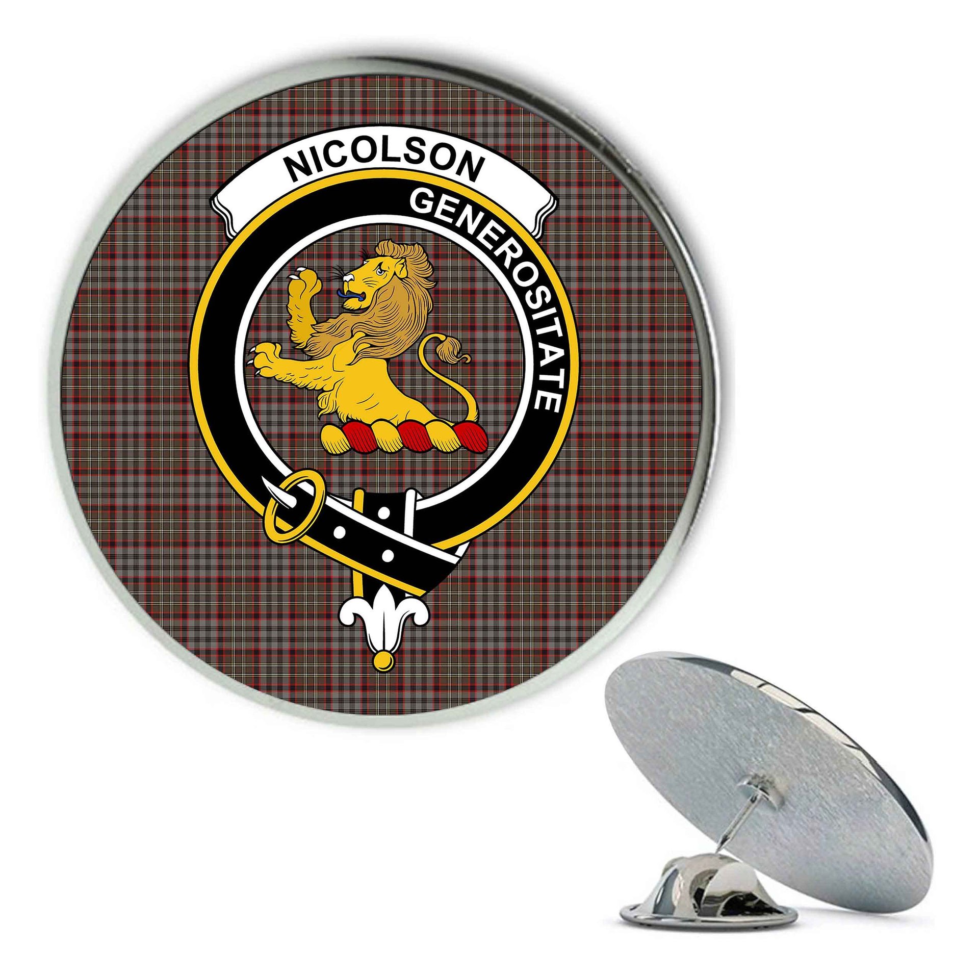 ScotsTee Shop Scottish Nicolson Hunting Weathered Metal Tartan Lapel Pin Scottish Clan Crest Badge