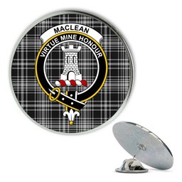 ScotsTee Shop Scottish MacLean Black and White Metal Tartan Lapel Pin Scottish Clan Crest Badge