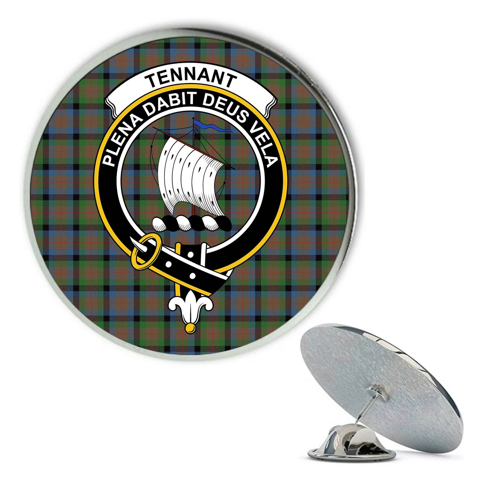 ScotsTee Shop Scottish Tennant Ancient Metal Tartan Lapel Pin Scottish Clan Crest Badge