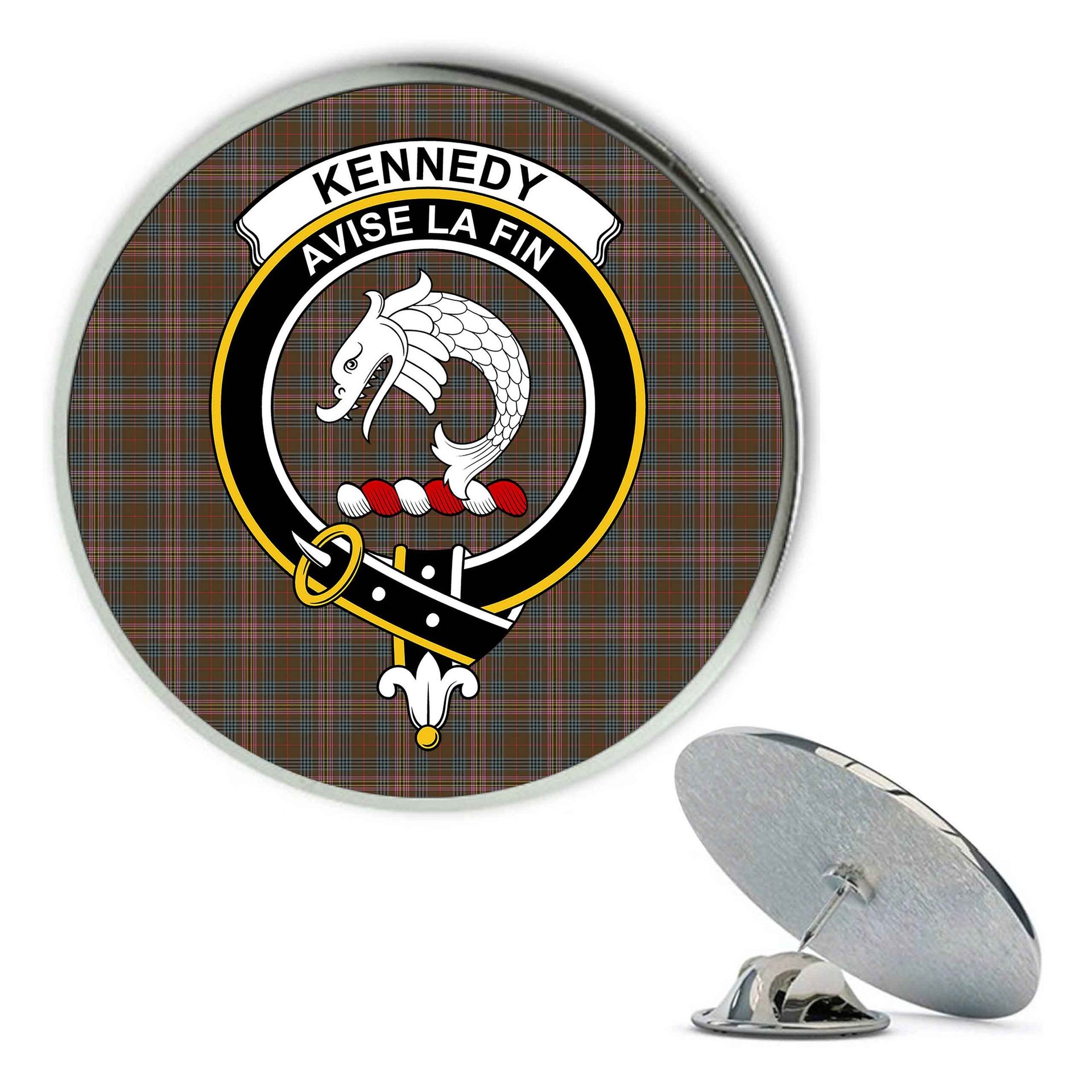ScotsTee Shop Scottish Kennedy Weathered Metal Tartan Lapel Pin Scottish Clan Crest Badge