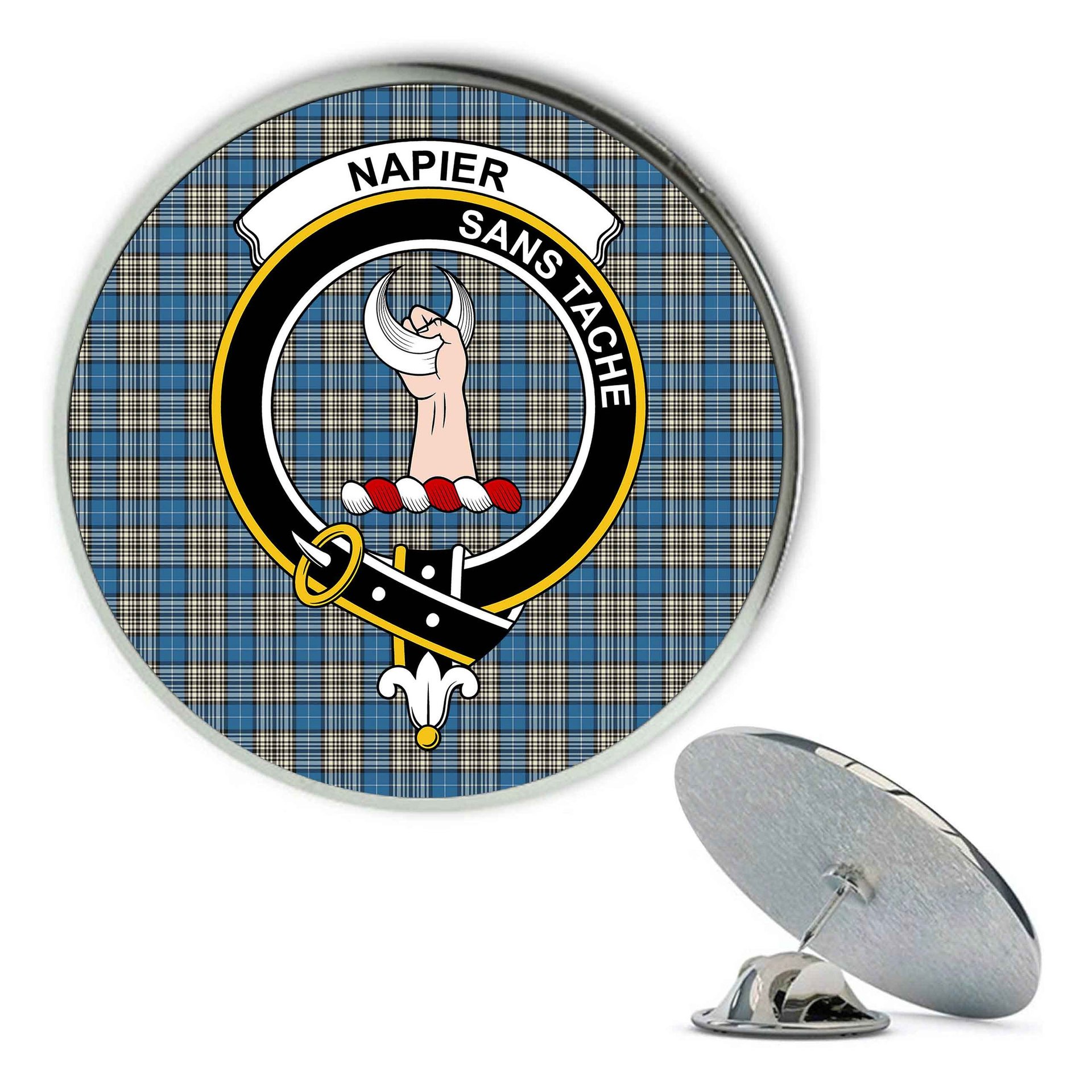 ScotsTee Shop Scottish Napier Ancient Metal Tartan Lapel Pin Scottish Clan Crest Badge