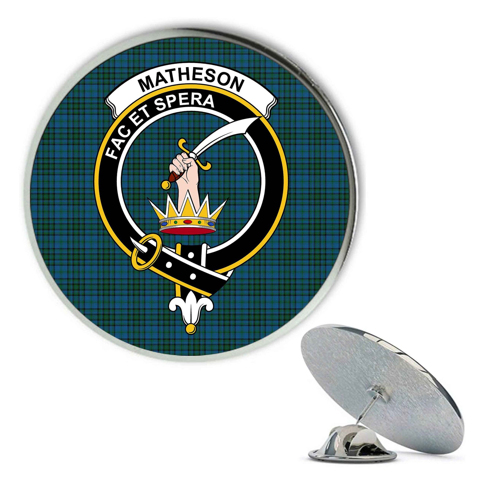 ScotsTee Shop Scottish Matheson Hunting Metal Tartan Lapel Pin Scottish Clan Crest Badge