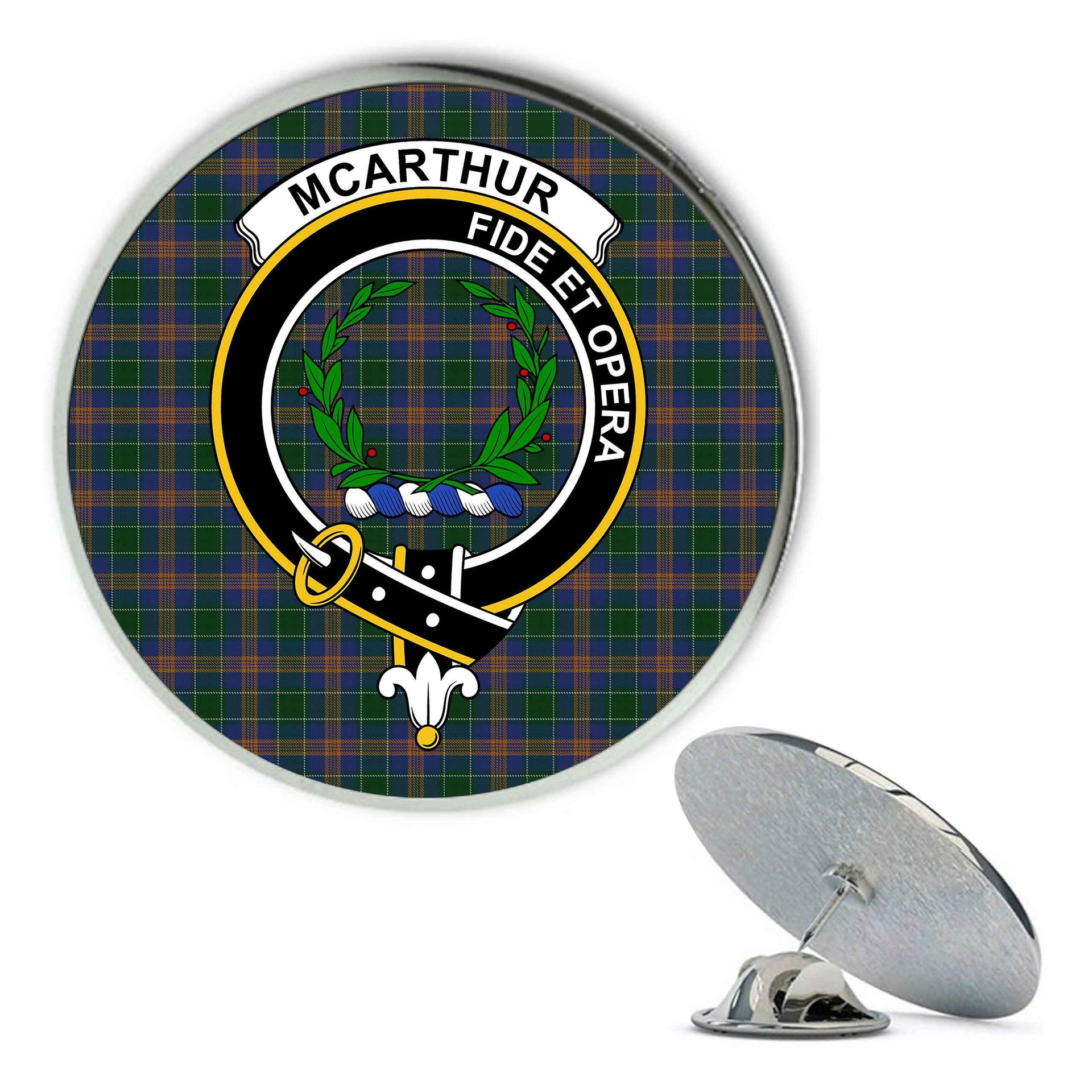 ScotsTee Shop Scottish McAucliffe Metal Tartan Lapel Pin Scottish Clan Crest Badge