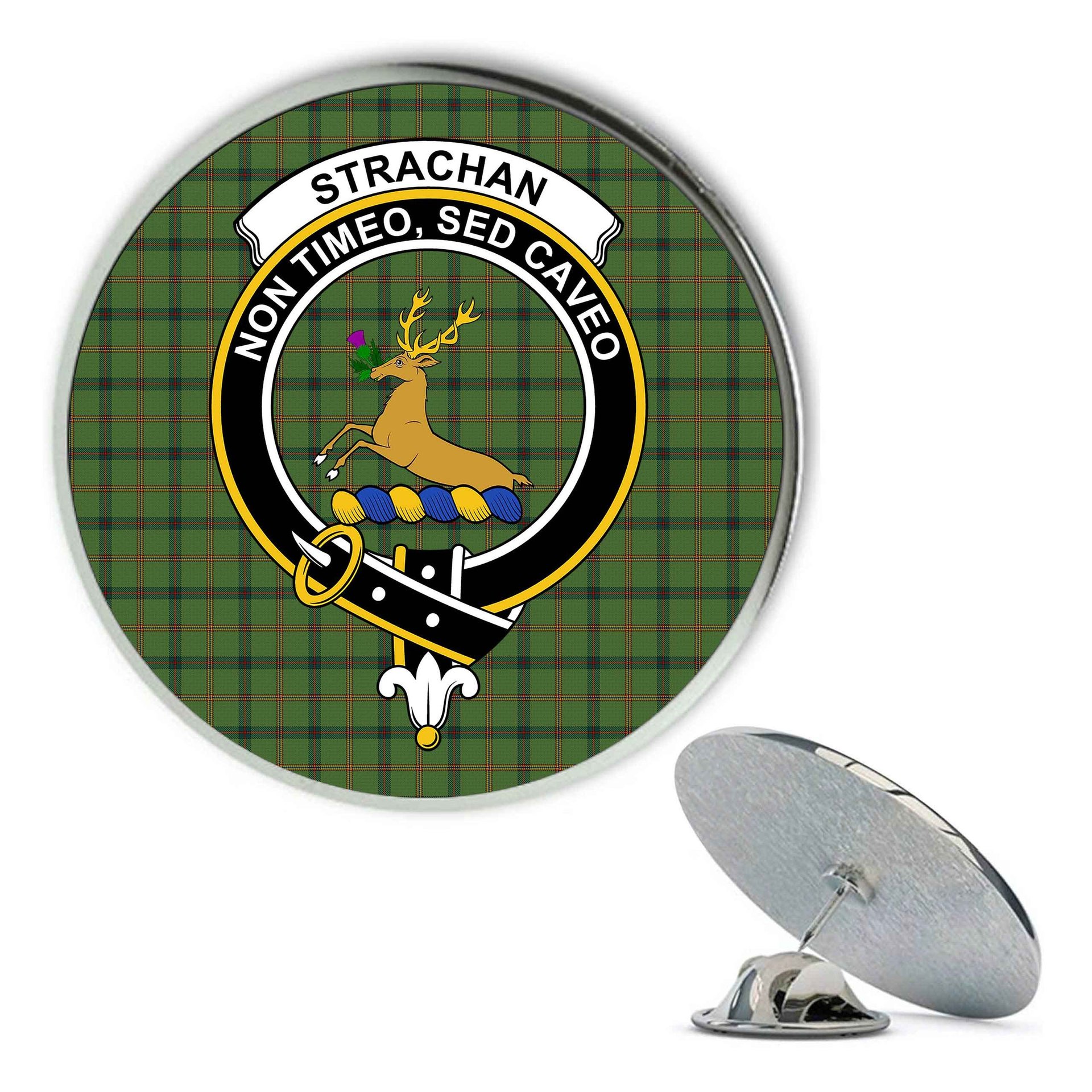 ScotsTee Shop Scottish Strachan Hunting Metal Tartan Lapel Pin Scottish Clan Crest Badge