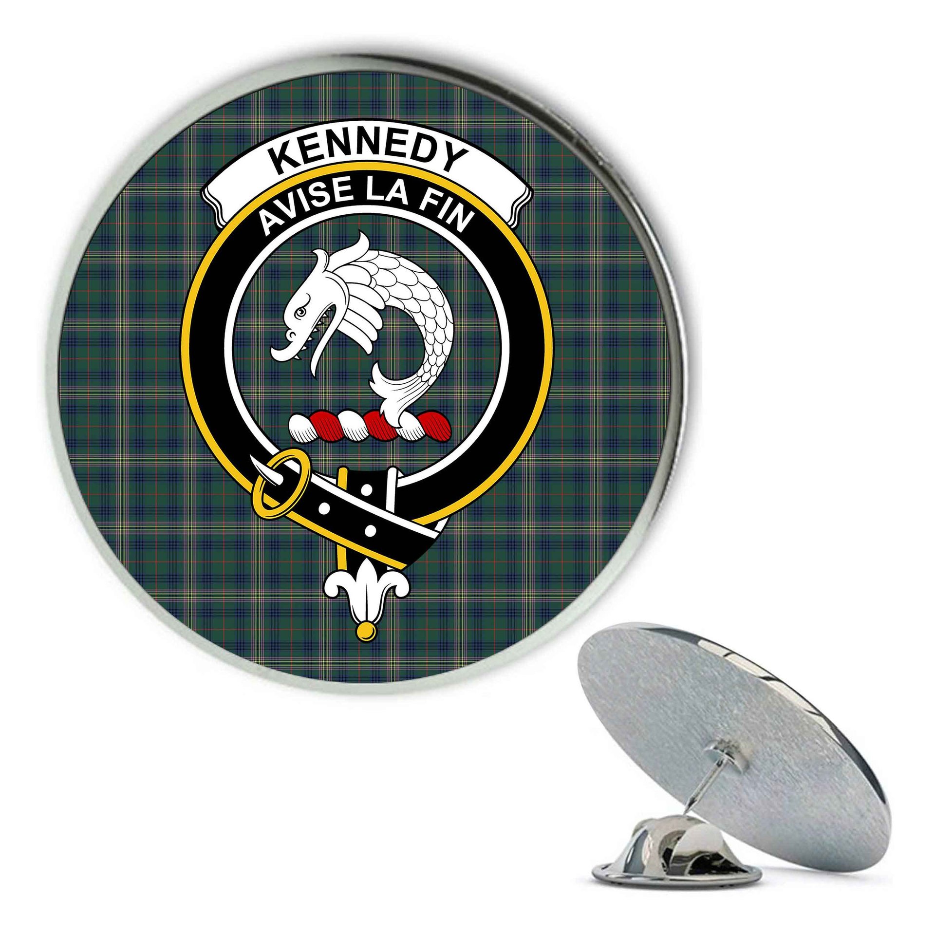 ScotsTee Shop Scottish Kennedy Modern Metal Tartan Lapel Pin Scottish Clan Crest Badge