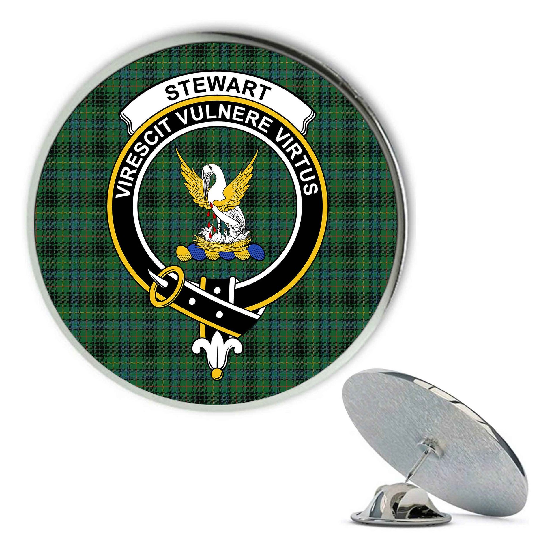 ScotsTee Shop Scottish Stewart Hunting Ancient Metal Tartan Lapel Pin Scottish Clan Crest Badge