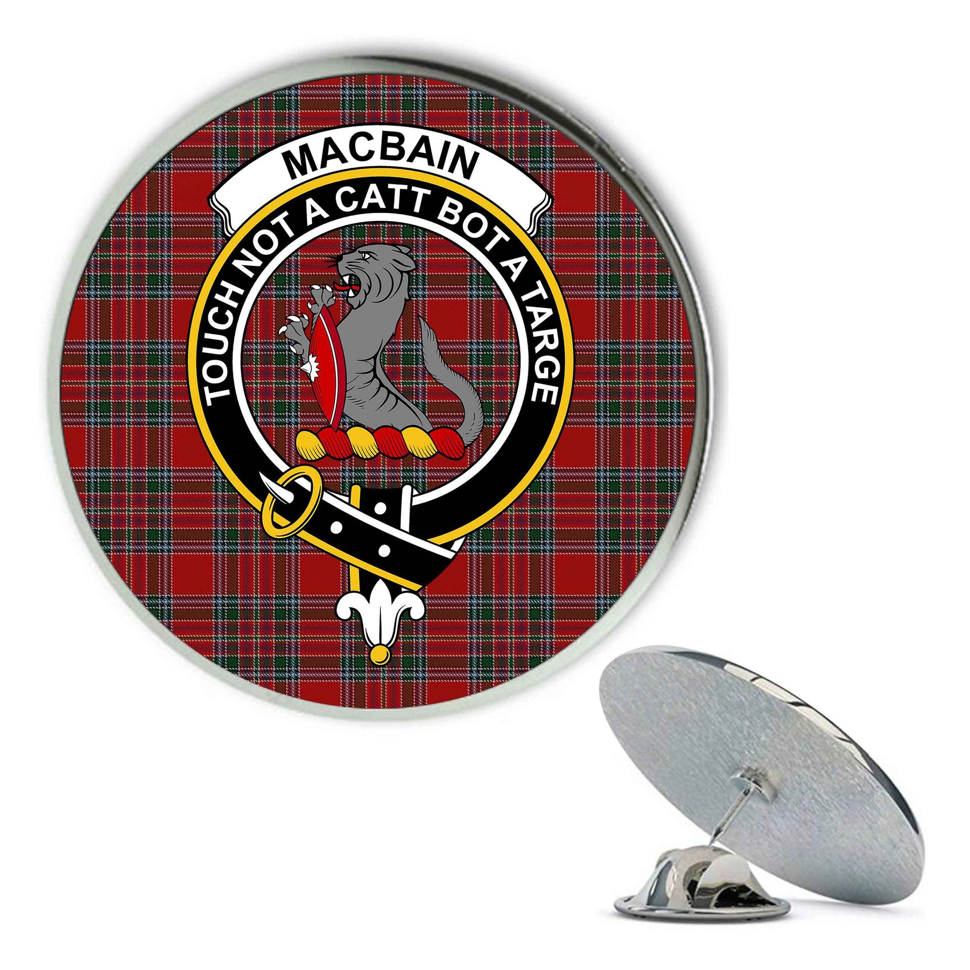 ScotsTee Shop Scottish MacBain Metal Tartan Lapel Pin Scottish Clan Crest Badge