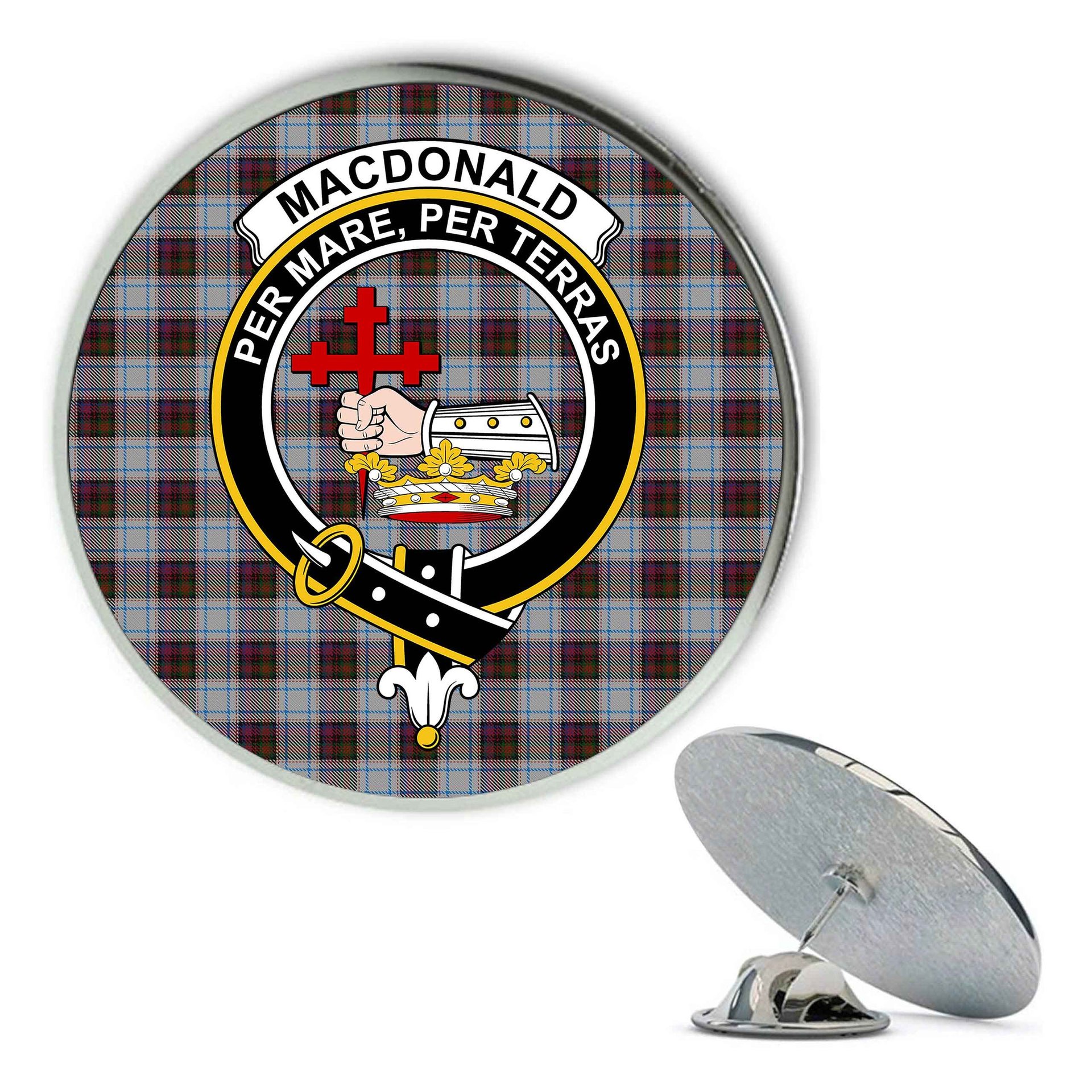 ScotsTee Shop Scottish MacDonald Dress 3 Metal Tartan Lapel Pin Scottish Clan Crest Badge
