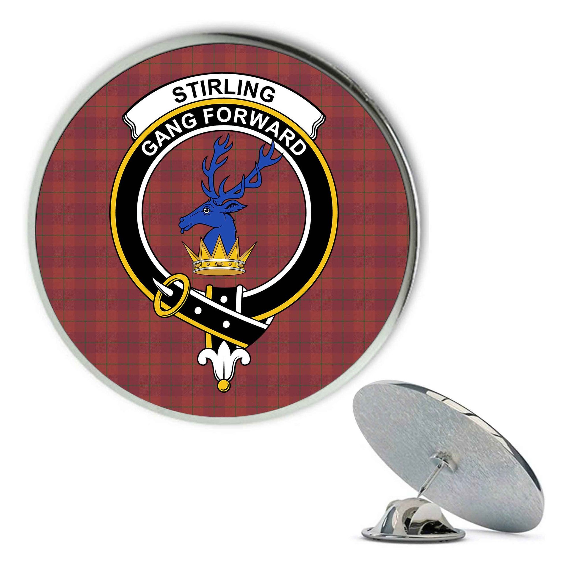 ScotsTee Shop Scottish Stirling of Keir Ancient Metal Tartan Lapel Pin Scottish Clan Crest Badge