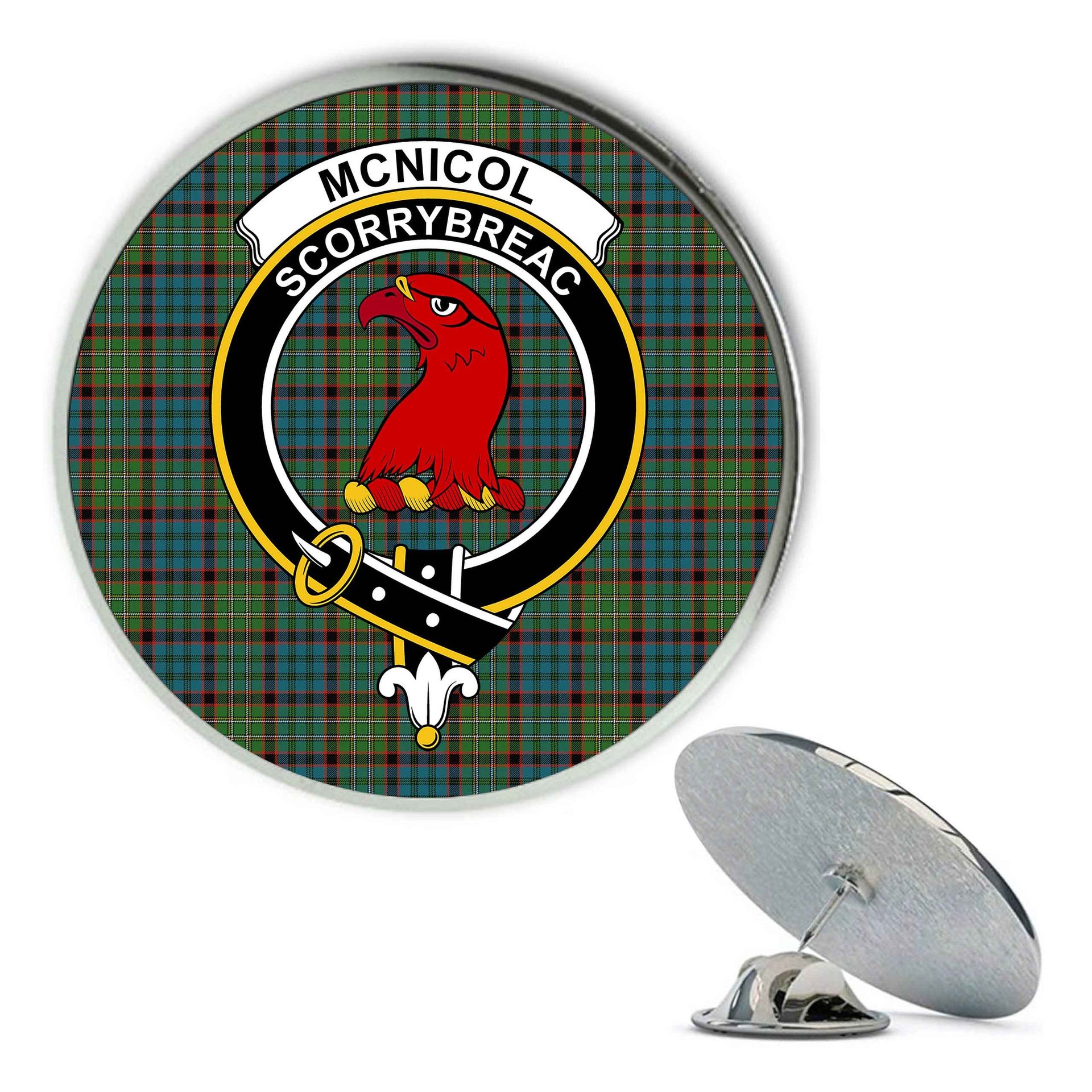 ScotsTee Shop Scottish McNicol Hunting Ancient Metal Tartan Lapel Pin Scottish Clan Crest Badge