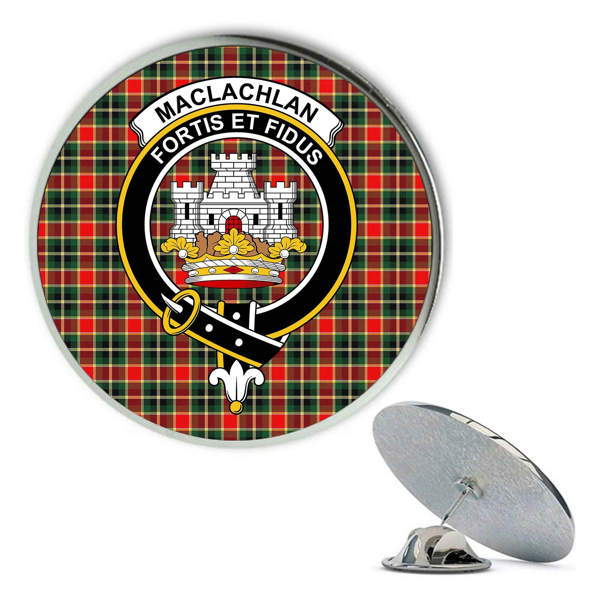 ScotsTee Shop Scottish MacLachlan Hunting Modern Metal Tartan Lapel Pin Scottish Clan Crest Badge