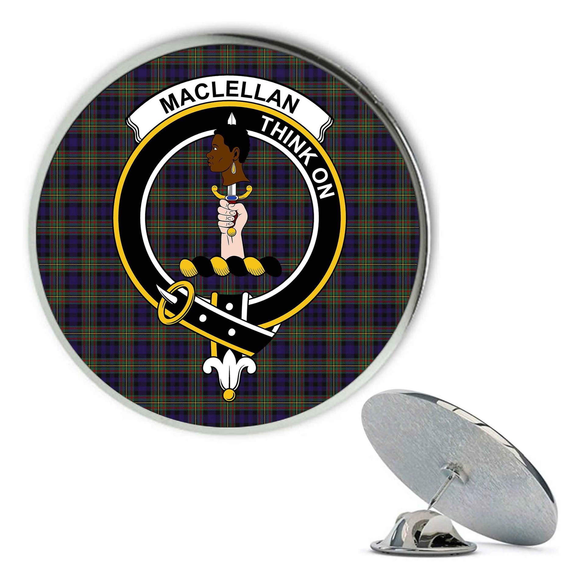 ScotsTee Shop Scottish MacLellan Metal Tartan Lapel Pin Scottish Clan Crest Badge