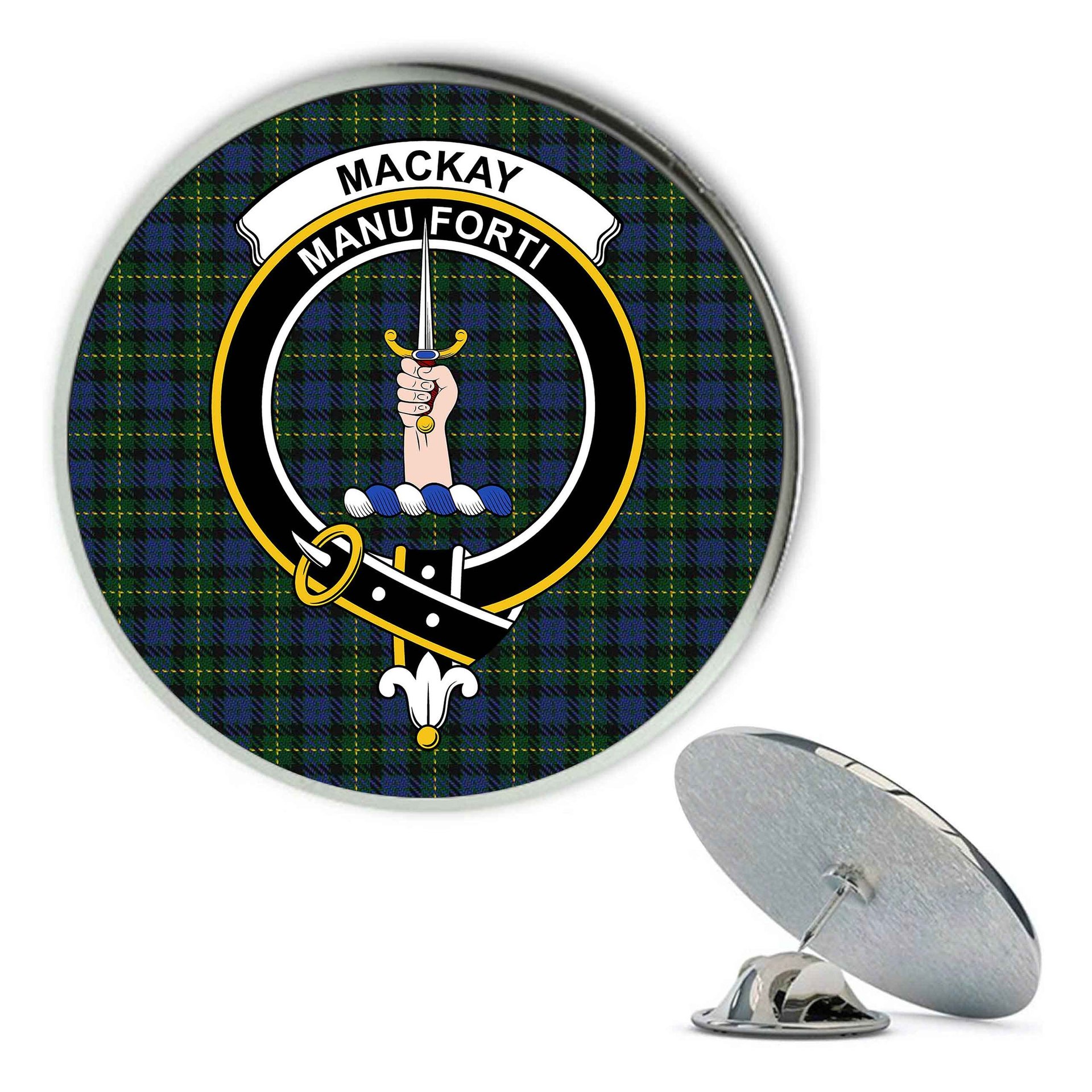 ScotsTee Shop Scottish MacKay Bonner Metal Tartan Lapel Pin Scottish Clan Crest Badge