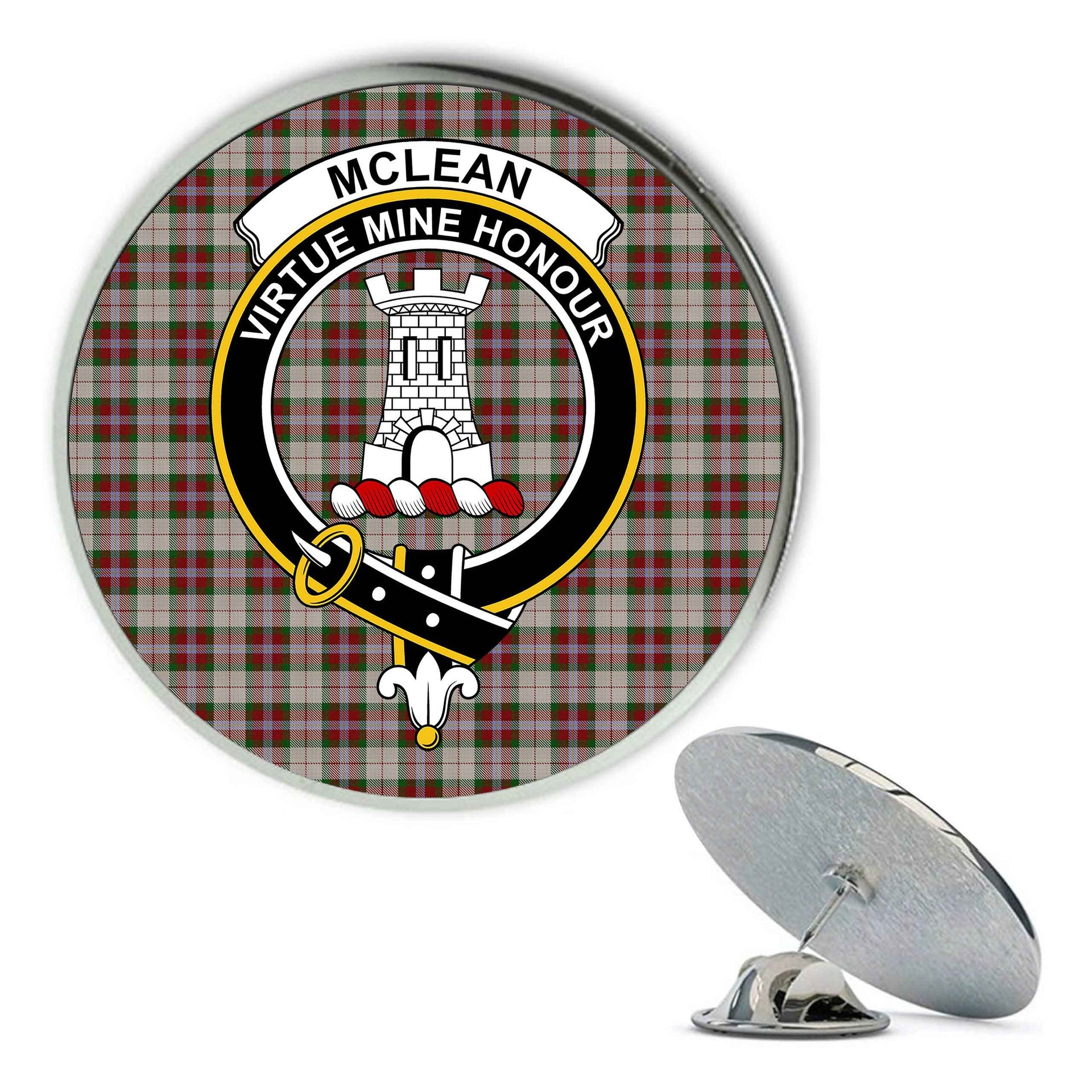 ScotsTee Shop Scottish McLean Dress Metal Tartan Lapel Pin Scottish Clan Crest Badge