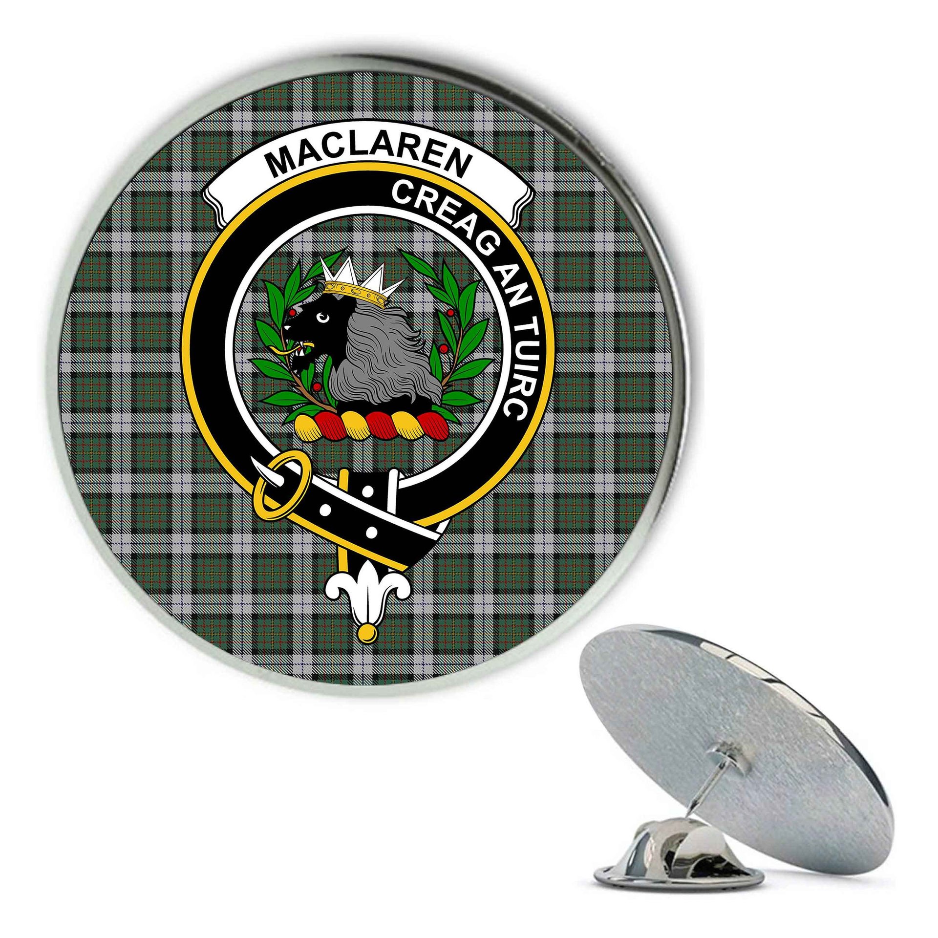 ScotsTee Shop Scottish MacLaren Dress Metal Tartan Lapel Pin Scottish Clan Crest Badge