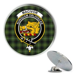 ScotsTee Shop Scottish MacIvor Hunting Metal Tartan Lapel Pin Scottish Clan Crest Badge