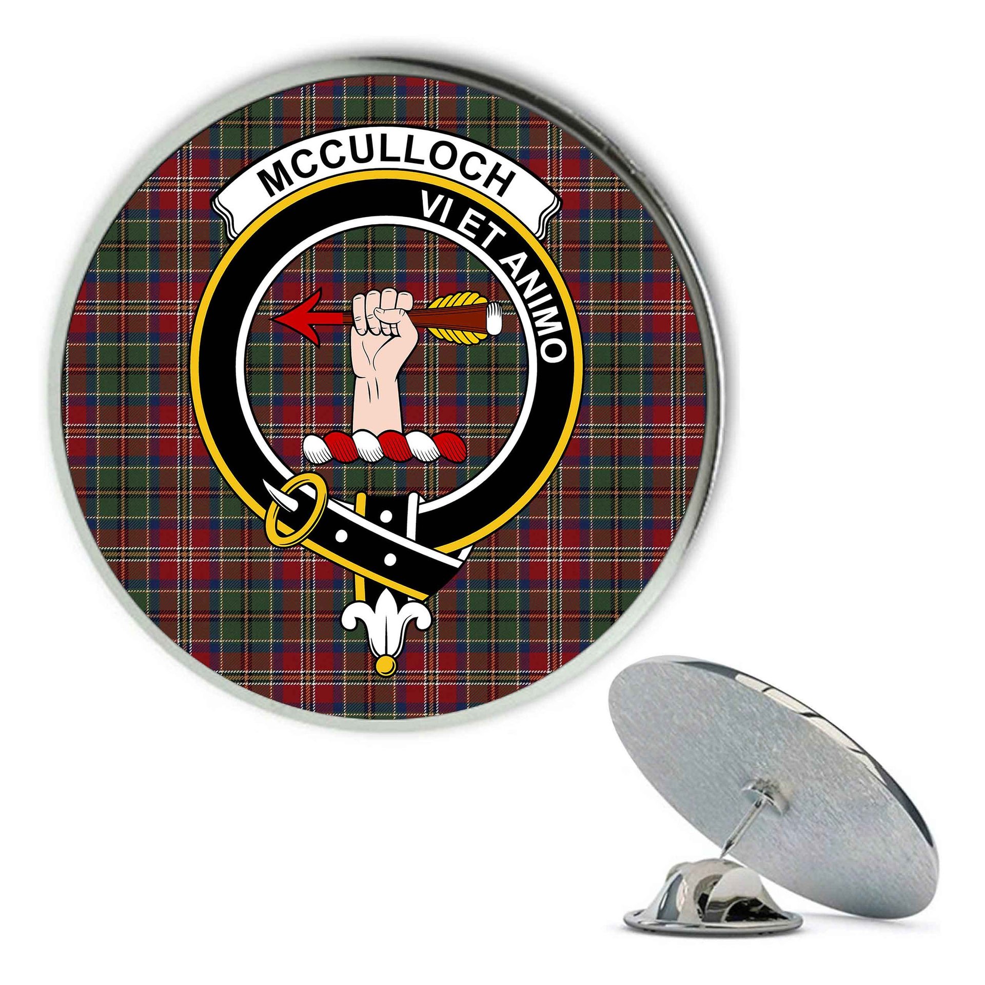 ScotsTee Shop Scottish McCulloch Ancient Metal Tartan Lapel Pin Scottish Clan Crest Badge