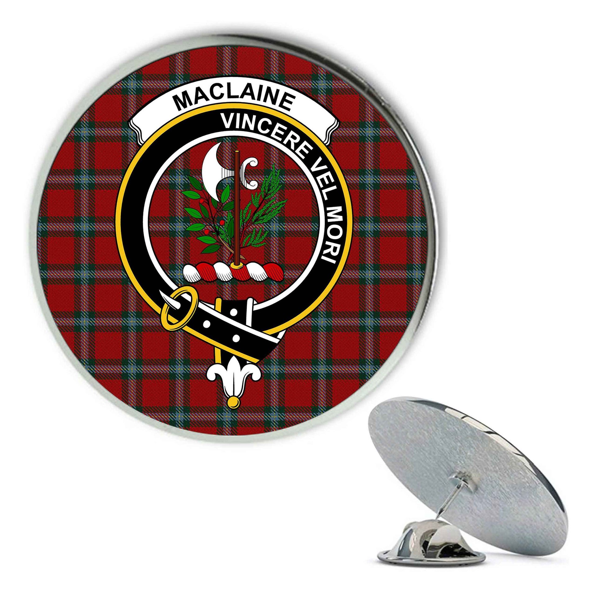 ScotsTee Shop Scottish MacLaine of Lochbuie Coburn Metal Tartan Lapel Pin Scottish Clan Crest Badge