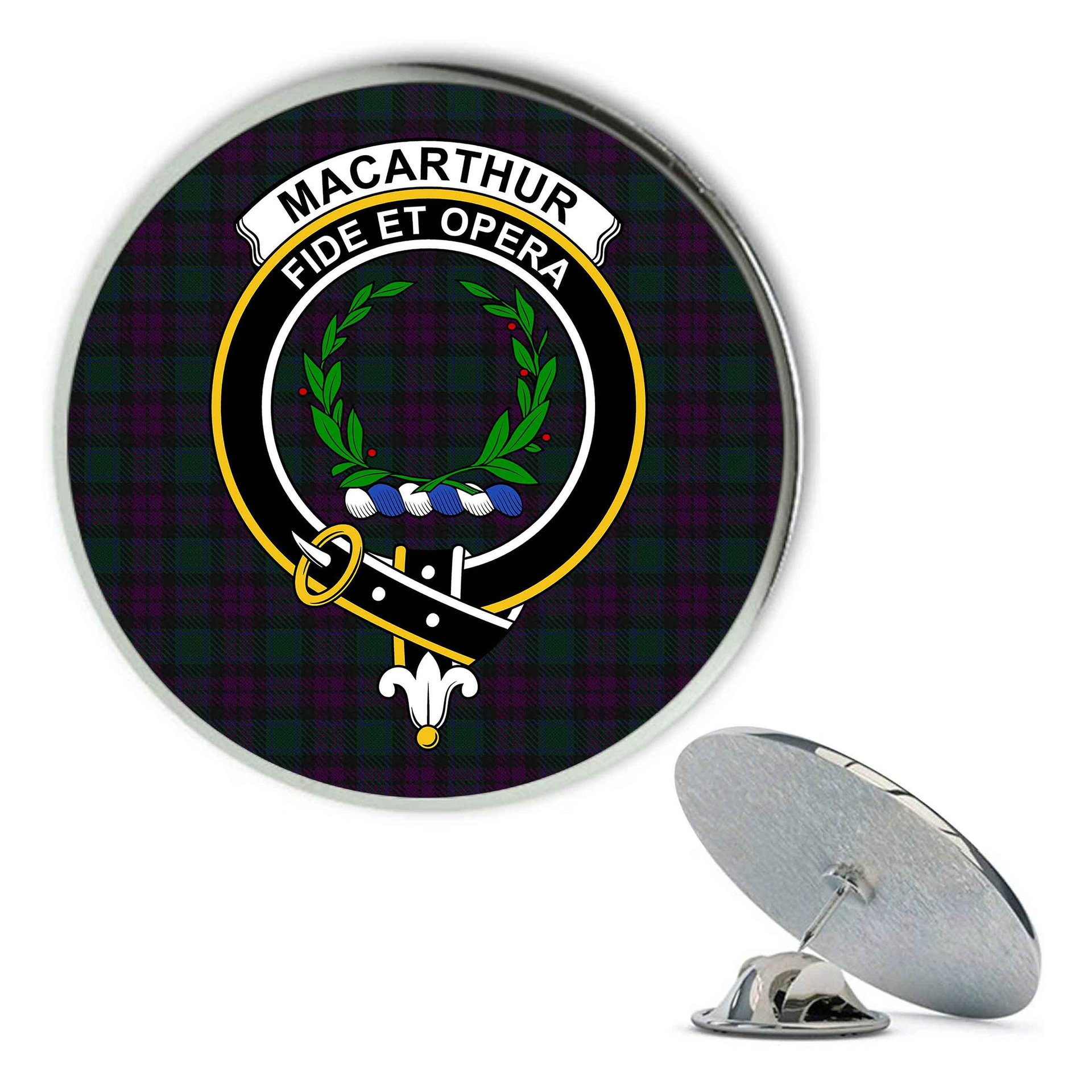 ScotsTee Shop Scottish MacArthur of Milton Hunting Metal Tartan Lapel Pin Scottish Clan Crest Badge